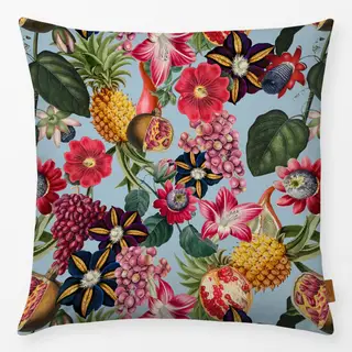 Kissen Tropenblüten & Früchte blau