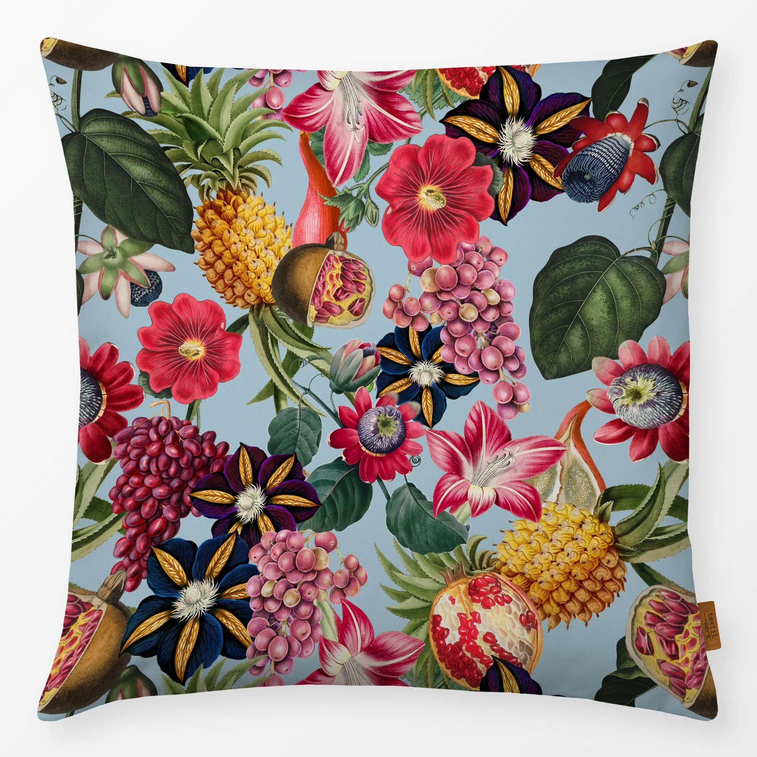 Kissen Tropenblüten & Früchte blau - Blumen & Florales, Sommer, Früchte - von „Uta Naumann"; Frucht, Obst, Muster, Garten, A...