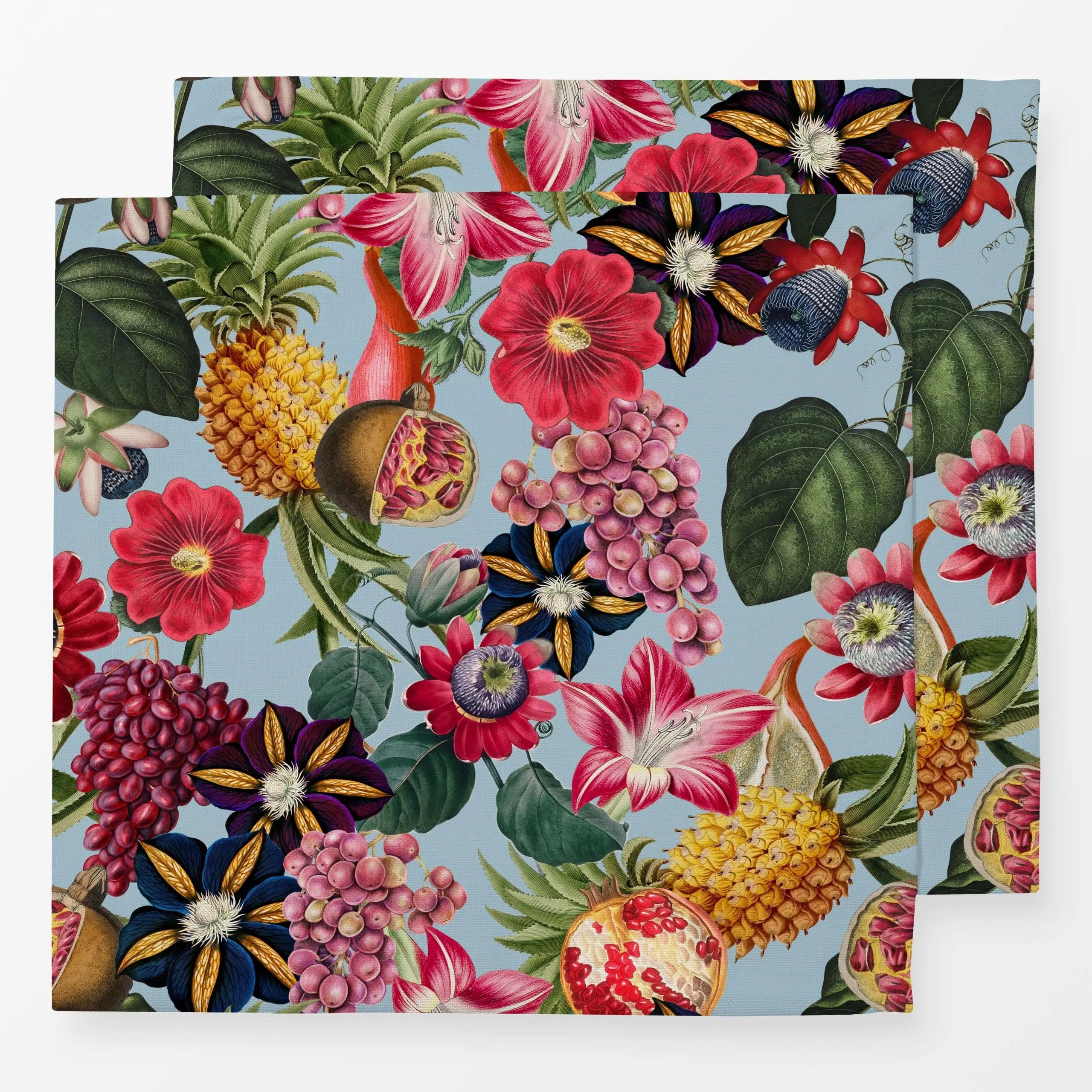 Servietten Tropenblüten & Früchte blau - Blumen & Florales, Sommer, Früchte - von „Uta Naumann"; Frucht, Obst, Muster, Garte...