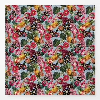 Tischdecke Tropenblüten & Früchte blau