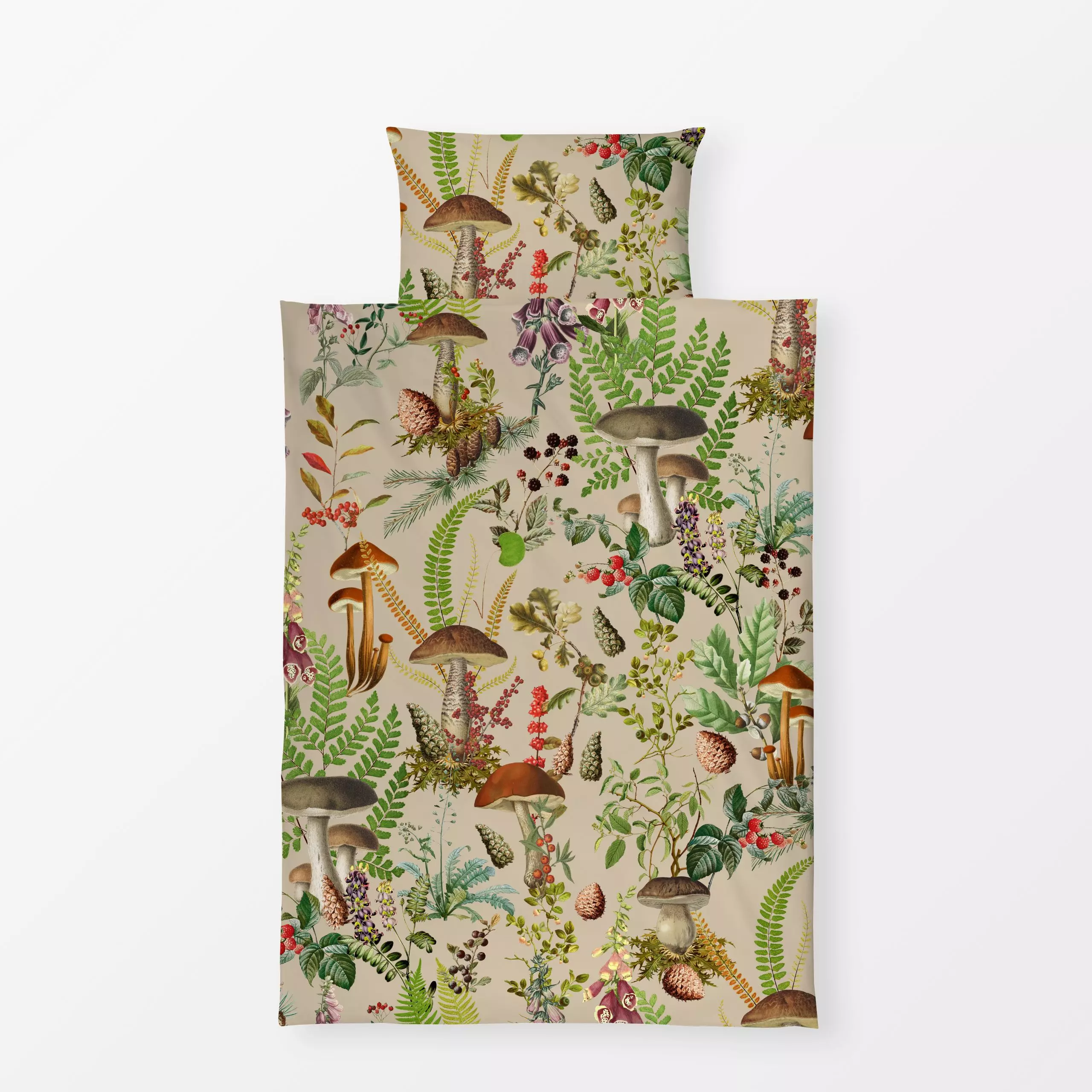 Bettwäsche Wald Erntedank sand - Blumen & Florales, Herbst, Pflanzen & Botanik - von „Uta Naumann"; boho, Farn, Beeren, Wald...