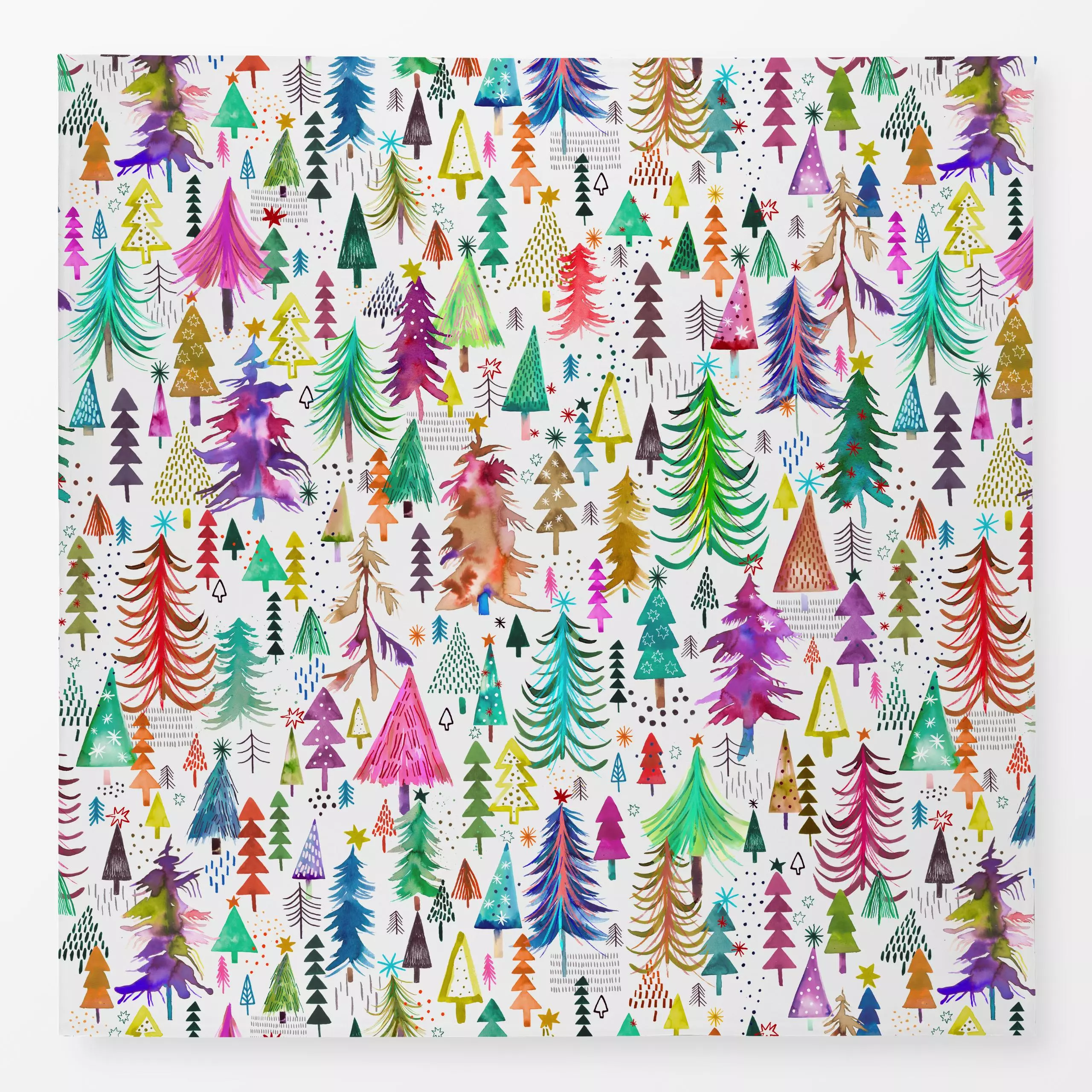 Tischdecke Colorful Christmas Trees - Natur & Landschaft, Weihnachten, Pflanzen & Botanik - von „Ninola Design "; Berge, Wei...