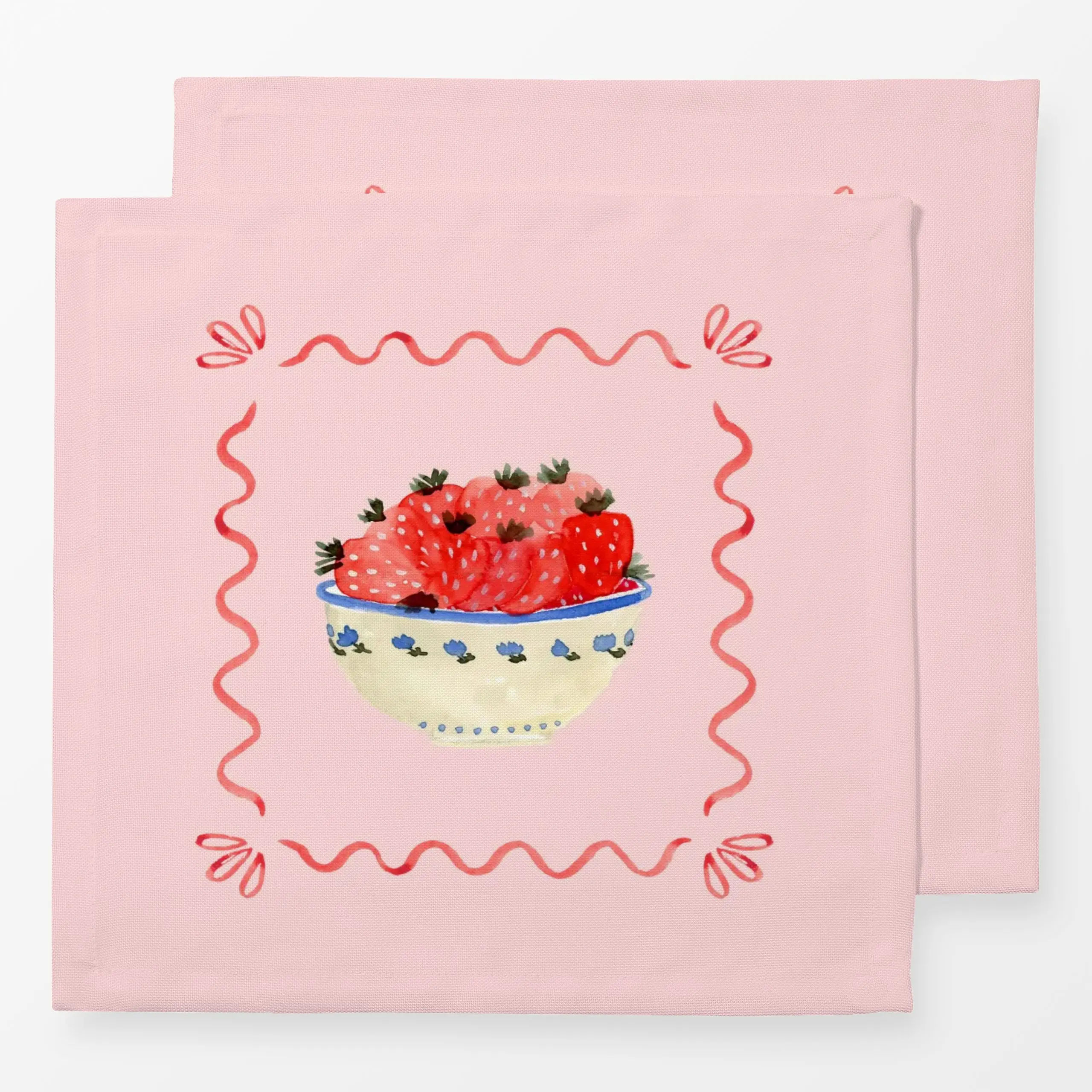 Servietten Midsummer Erdbeerschale rose - Sommer, Früchte - von „Lena Yokota"; Illustration, Beeren, Erdbeeren, Früchte, Som...