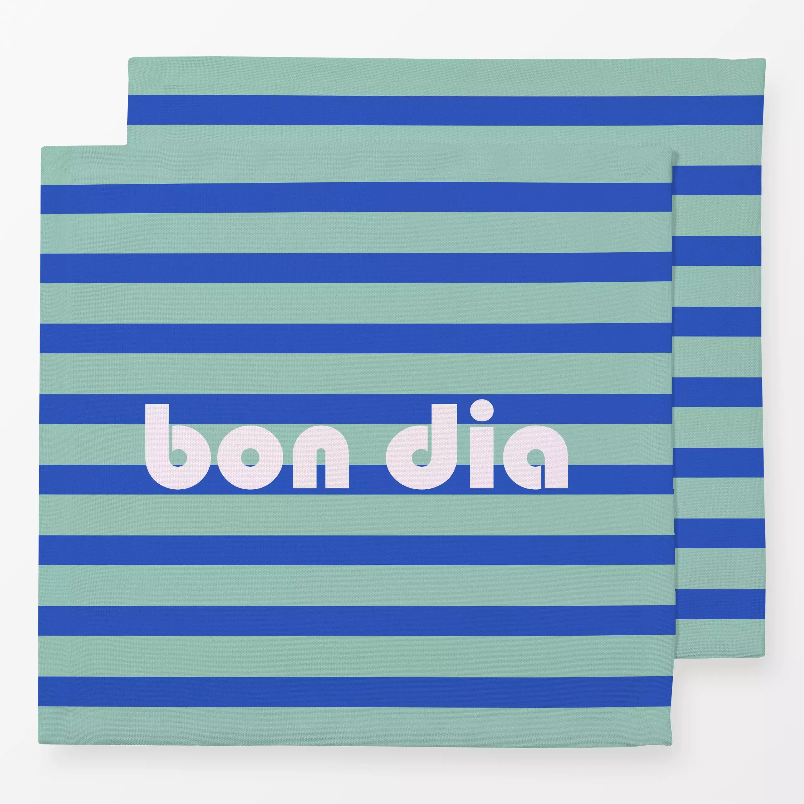 Servietten Bon Dia rayas azul y turquesa - Städte & Länder, Sommer, Sprüche & Schriftzüge - von „Karen Menzenbach"; Streifen...