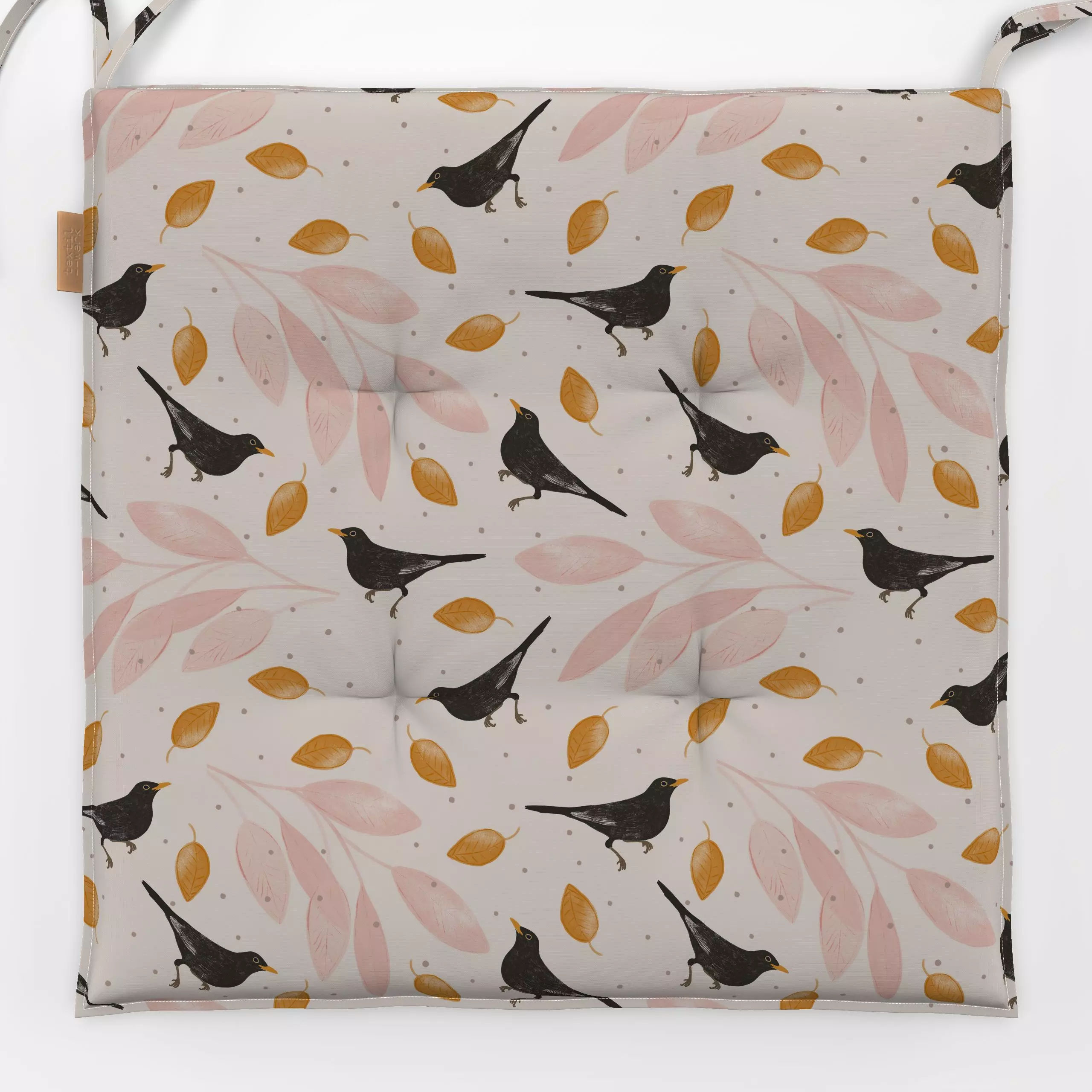 Sitzkissen Amsel im Frühling - Frühling, Natur & Landschaft - von „Menina Lisboa "; Muster, Natur, schwarz, Illustration, Ki...