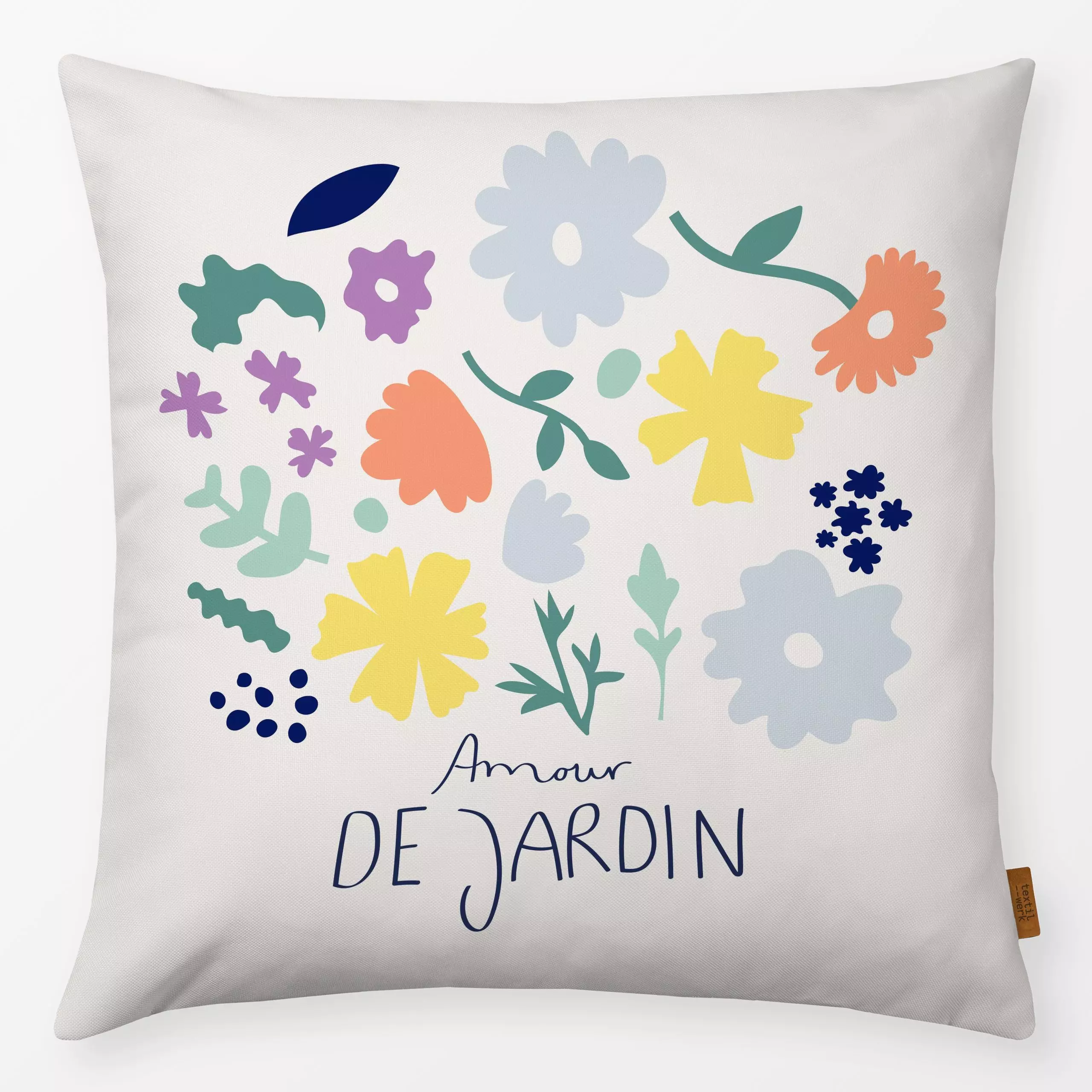 Kissen Amour de Jardin - Blumen & Florales, Sommer - von „Jana Driver"; Blumen, Garten, typografie, bunt, blumig, janadriver...