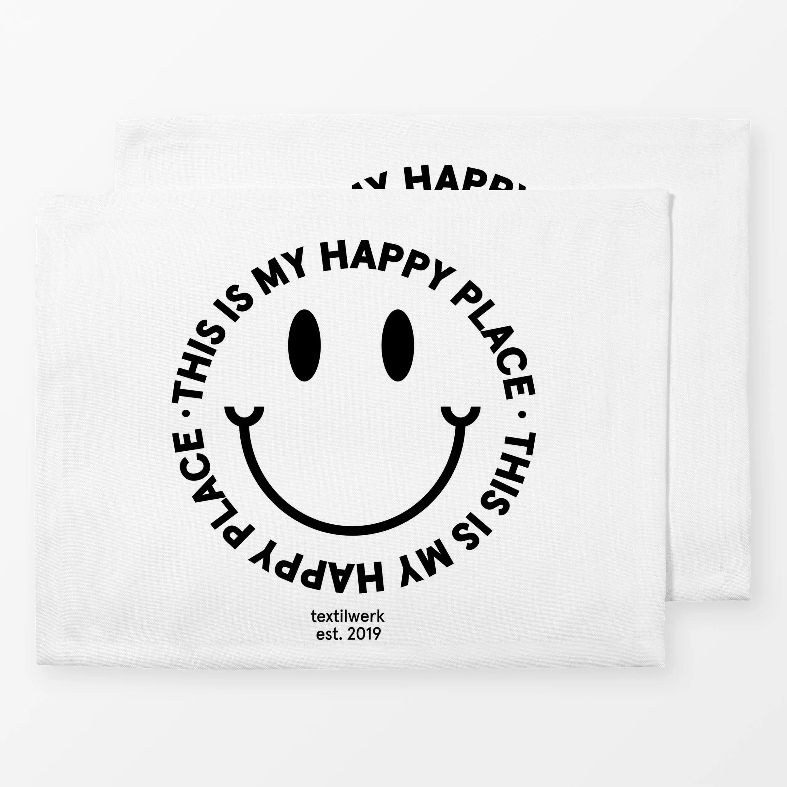 Tischset Happy Place Schwarz - Sprüche & Schriftzüge - von „textilwerk"; typografie, Lettering, statement, graphic, Art, sty...