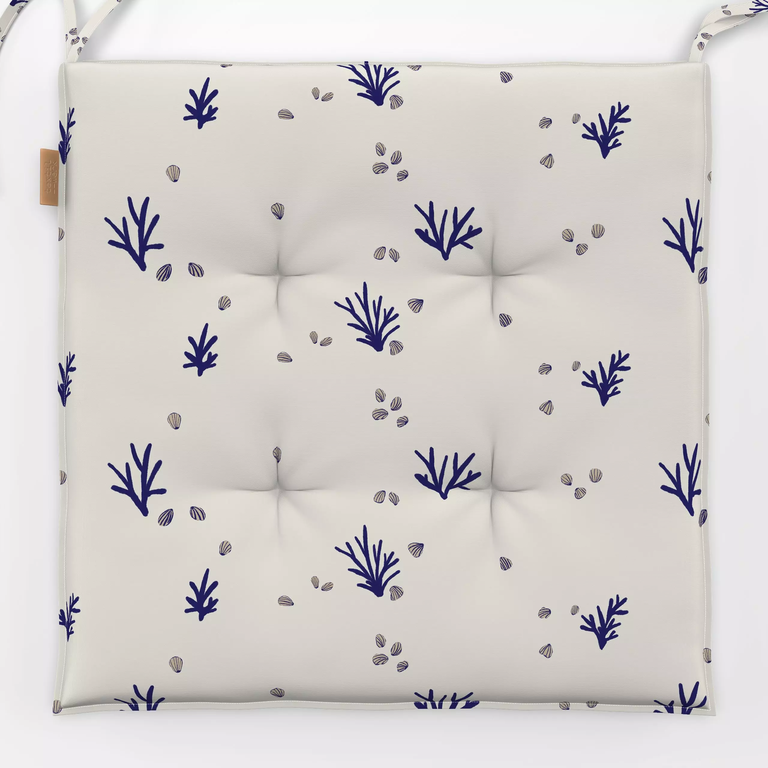 Sitzkissen Korallen & Muscheln Beige Blau - Natur & Landschaft, Sommer, Symbole & Muster - von „Mareen Heinz“; Muster, Illus...