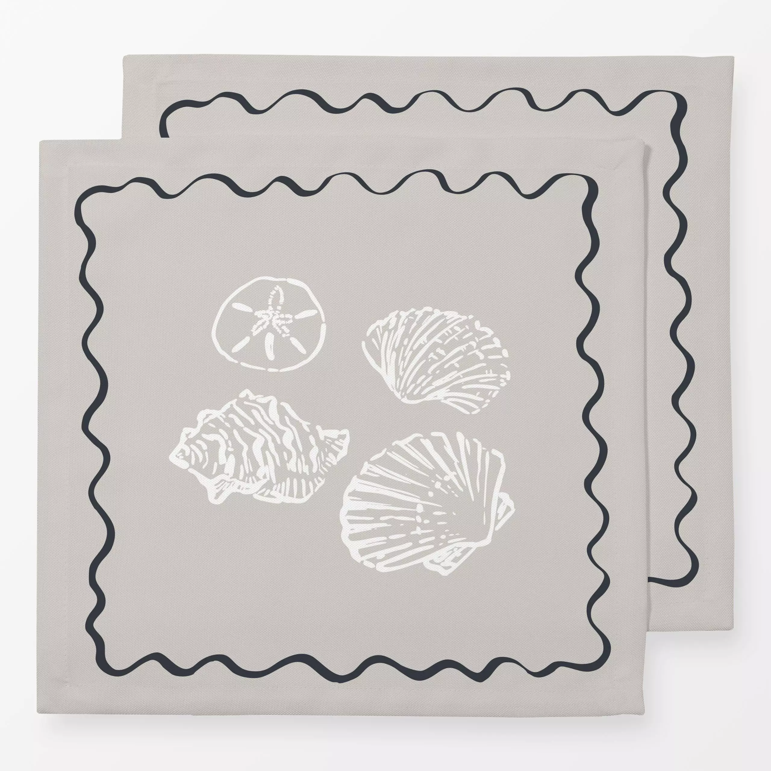 Servietten Wellenrand Muscheln beige - Sommer, Sprüche & Schriftzüge, Symbole & Muster - von „Katrin Graff"; Garten, modern,...