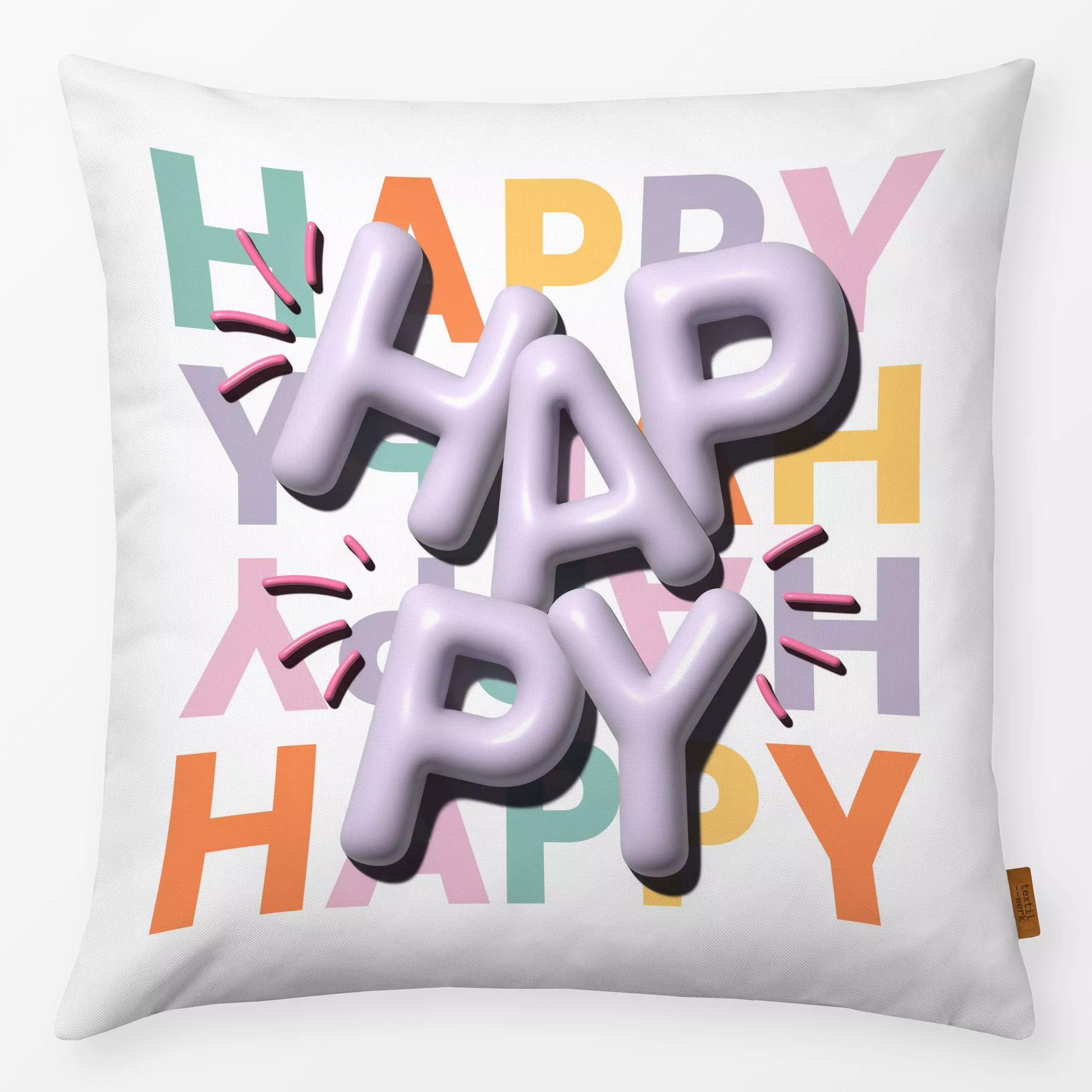 Kissen Happy - Liebe, Romantik & Pride, Sprüche & Schriftzüge - von „Kantioler Design“; Lettering, Happy, white, selflove, s...