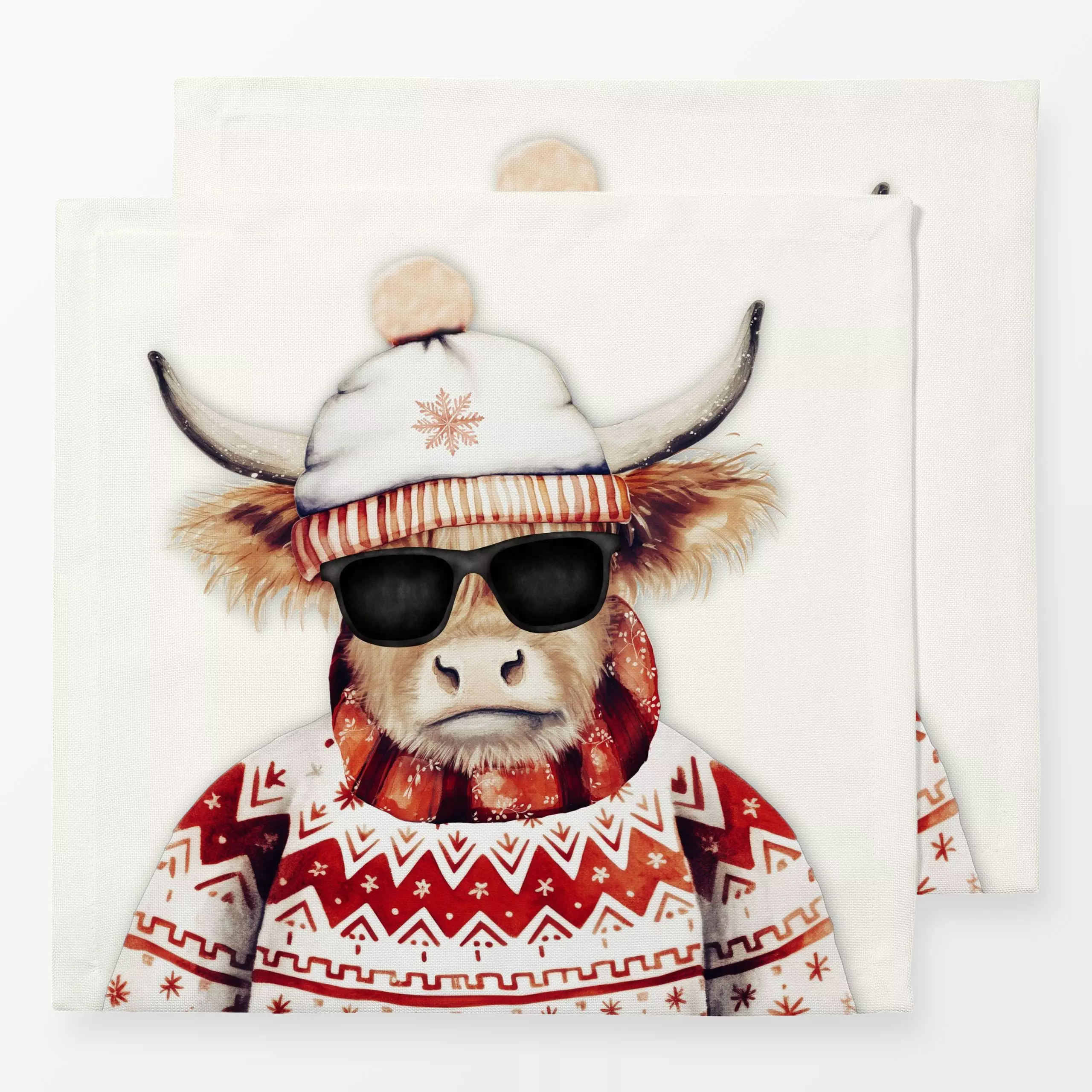 Servietten Christmas Cool Hipster Kuh - Tiere, Weihnachten, Winter - von „Monika Strigel"; Kuh, Weihnachten, Lustig, Winter,...