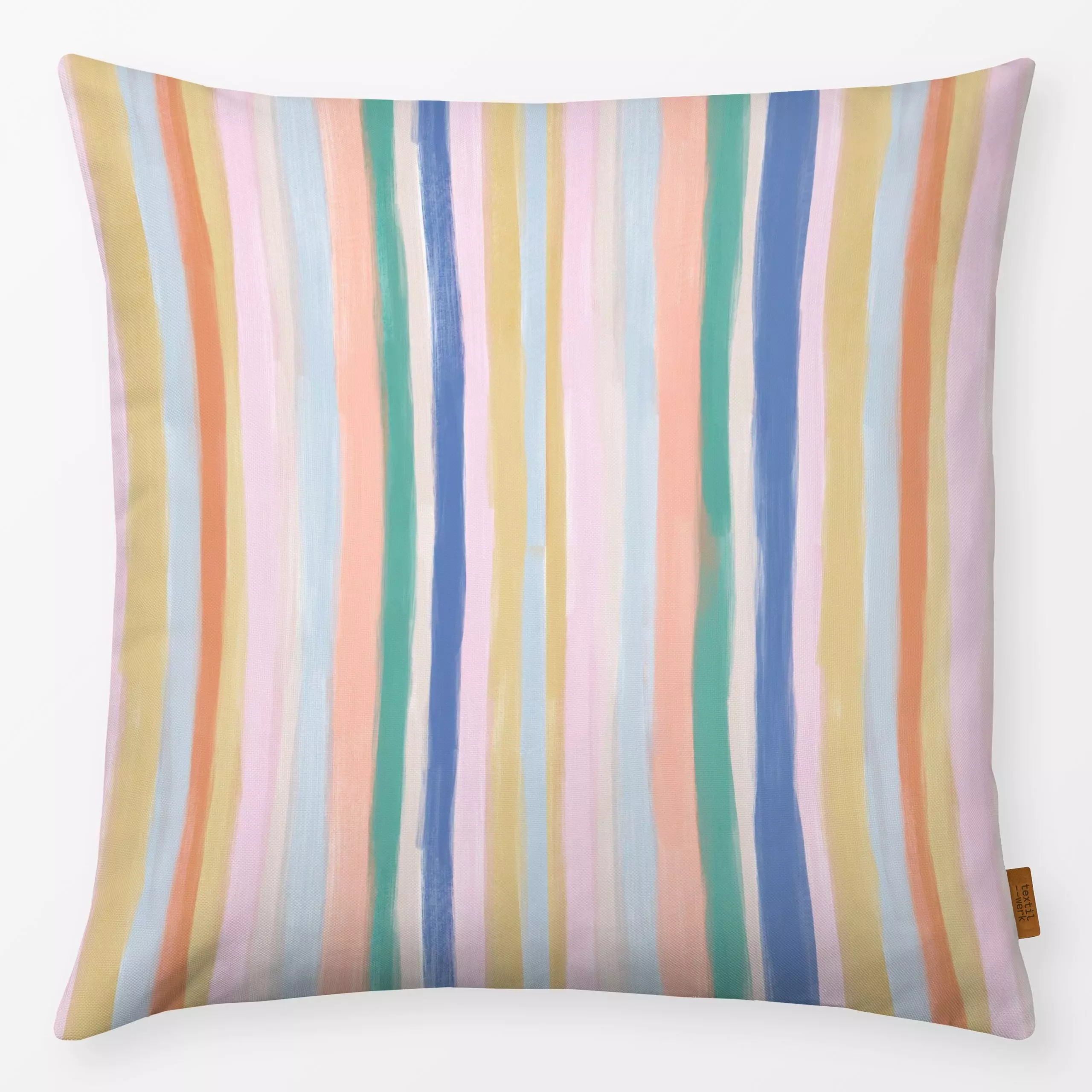 Kissen Häppy Herbst Waterstripes - Herbst, Symbole & Muster - von „Studio ROSAGRAU"; hippie, Wasserfarben, Streifen, bunt, s...