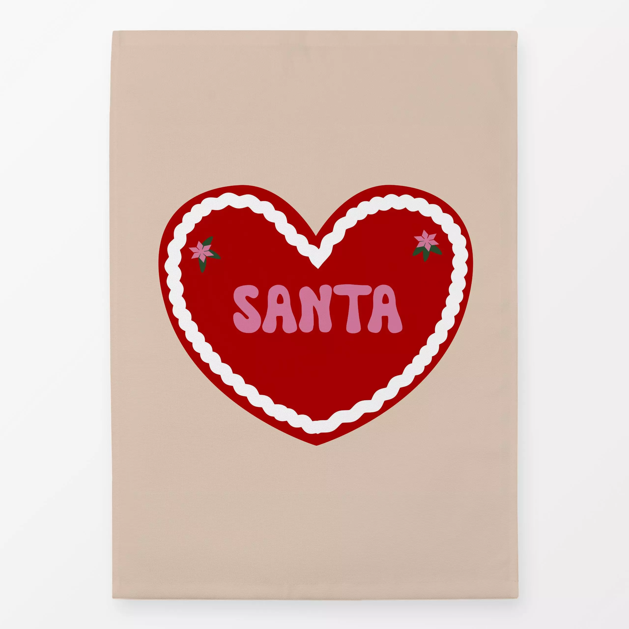 Geschirrtücher Lebkuchenherz Rot Santa - Sprüche & Schriftzüge, Weihnachten, Winter - von „Alisa Knöß"; Weihnachtsmann, Weih...