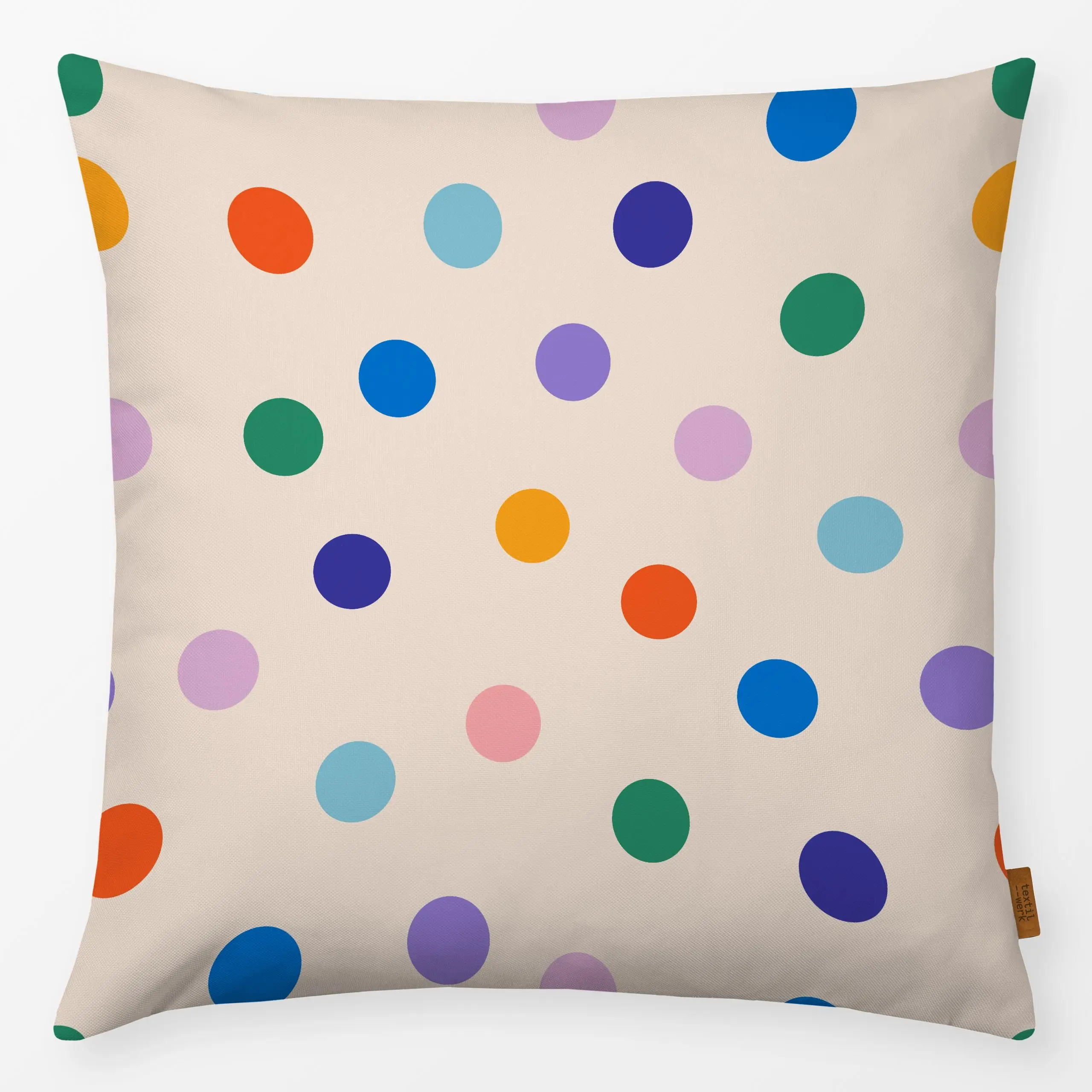 Kissen Good Days Ahead Dots - Frühling, Symbole & Muster - von „Jana Driver"; Punkte, beige, Dots, bunt, Fruehling, janadriv...