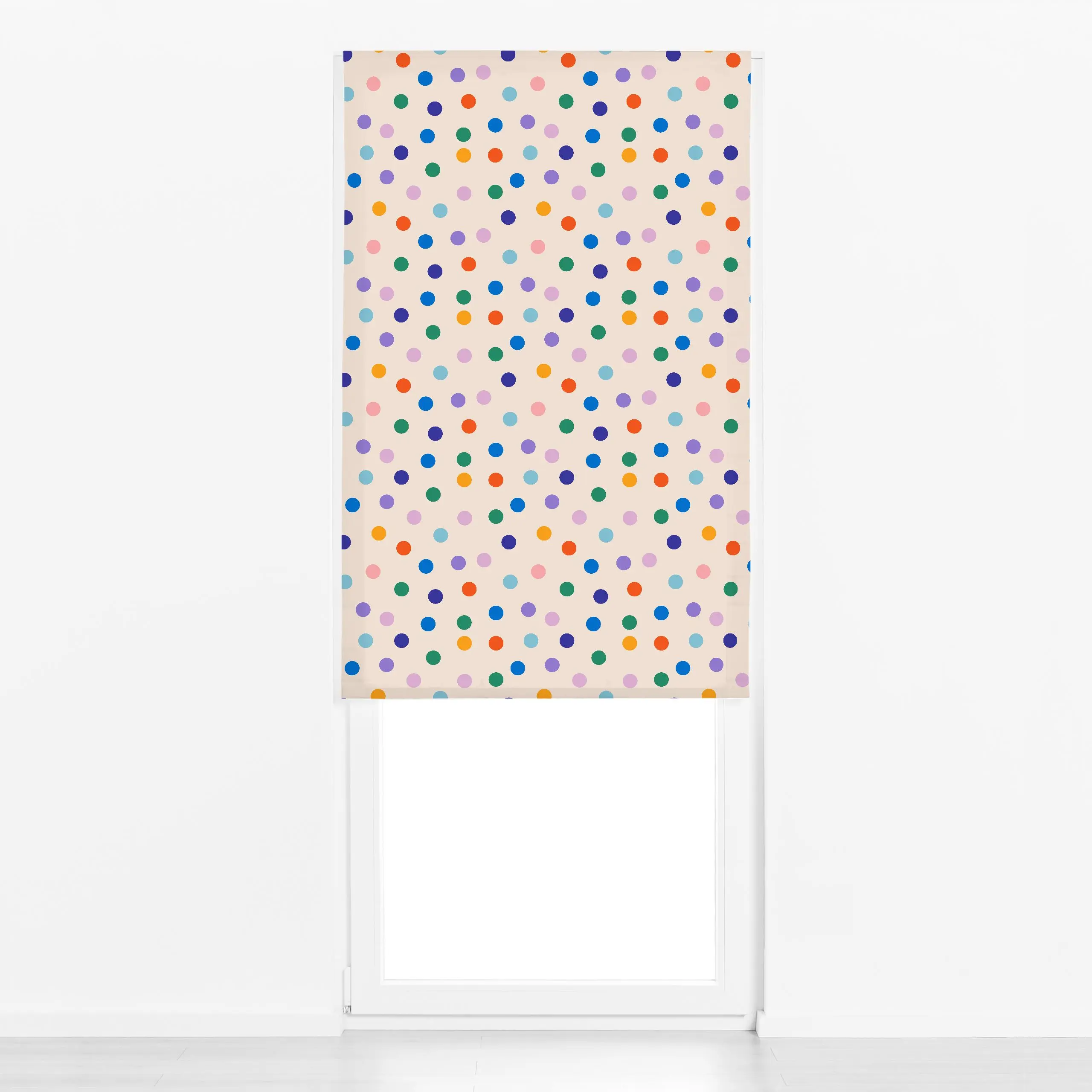 Raffrollo Good Days Ahead Dots - Frühling, Symbole & Muster - von „Jana Driver"; Punkte, beige, Dots, bunt, Fruehling, janad...