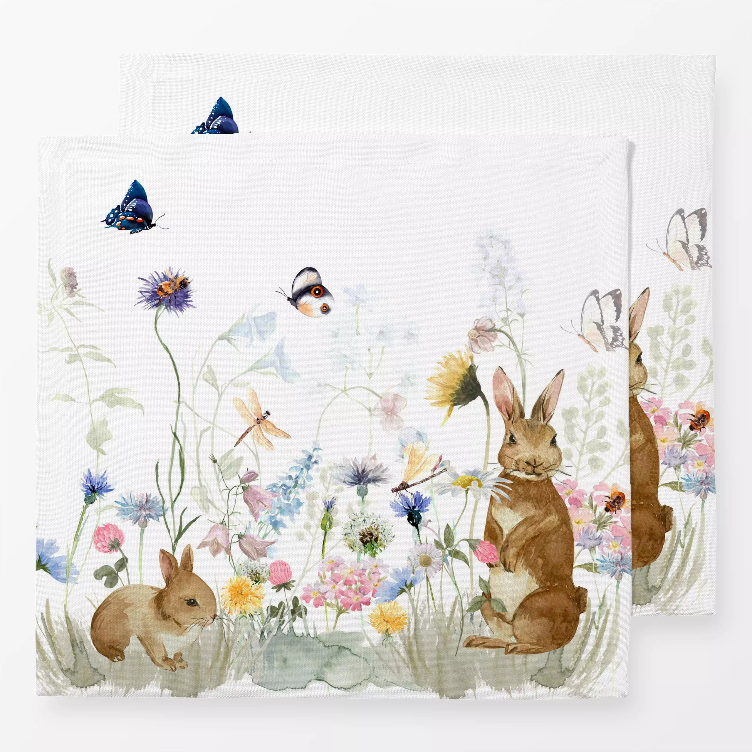 Servietten Frühlingswiese - Frühling - von „Uta Naumann"; Kinder, Blumen, Garten, Blüten, Wildblumen, Hase, Wiese, floral, O...