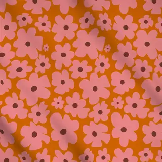 Meterware Pinke Blumen Auf Orange