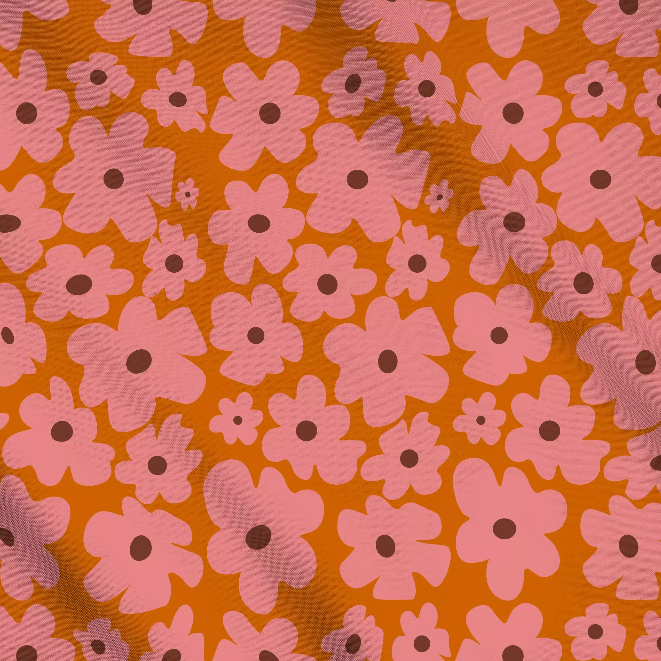 Meterware Pinke Blumen Auf Orange - Blumen & Florales, Herbst, Sommer - von „Alisa Knöß"; minimal, skandinavisch, modern, He...