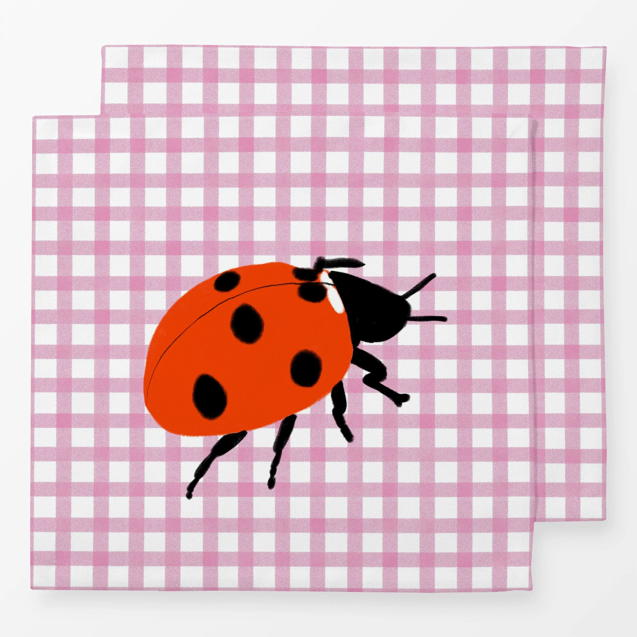 Servietten Marienkäfer Pink Kariert - Frühling, Symbole & Muster - von „Sophie Augustin Illustration"; Insekten, Kaefer, Ost...