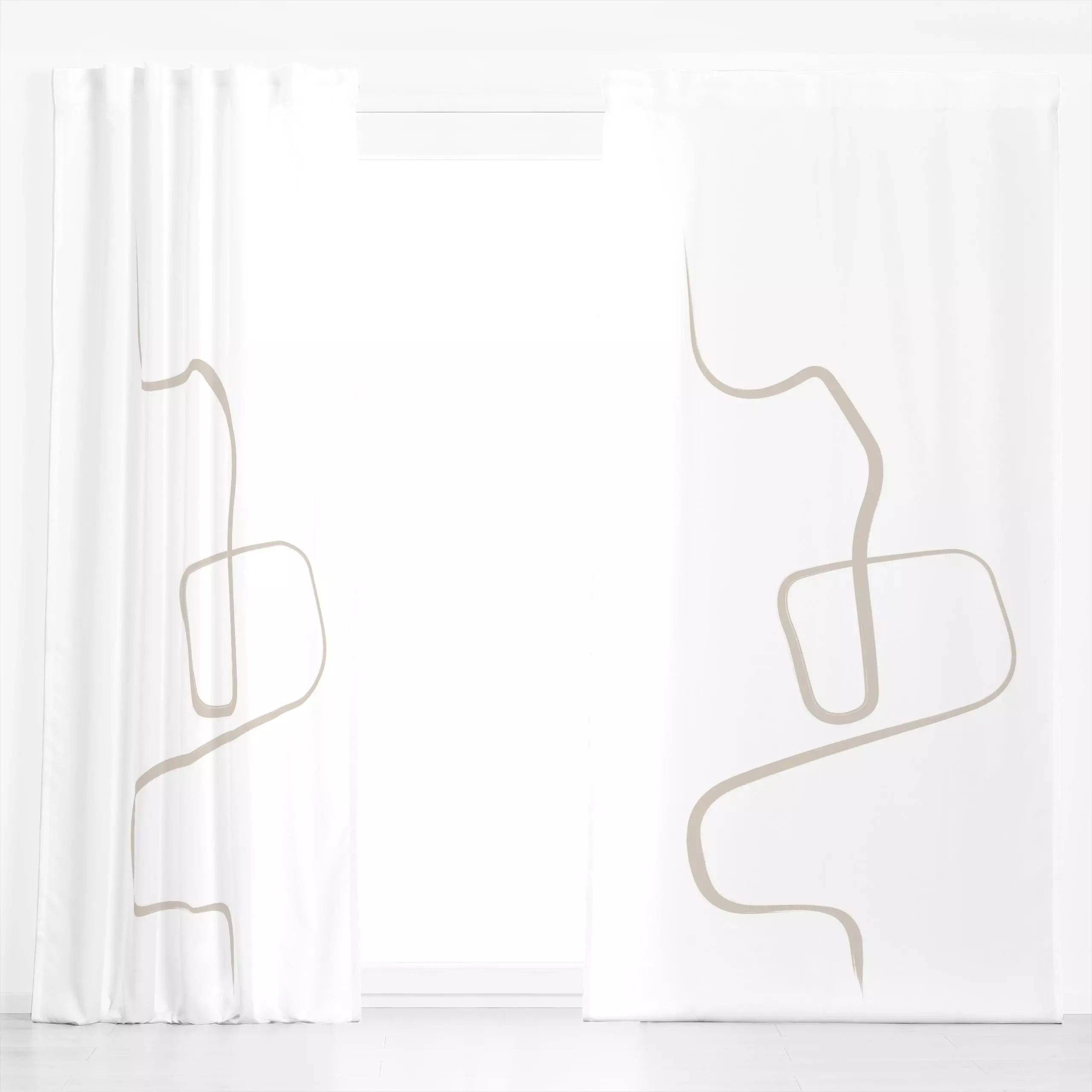 Dekovorhang Ink Strokes 2 Beige - Herbst, Symbole & Muster - von „Nouveau Prints"; Tusche, Pinselstrich, Minimalismus, Nordi...