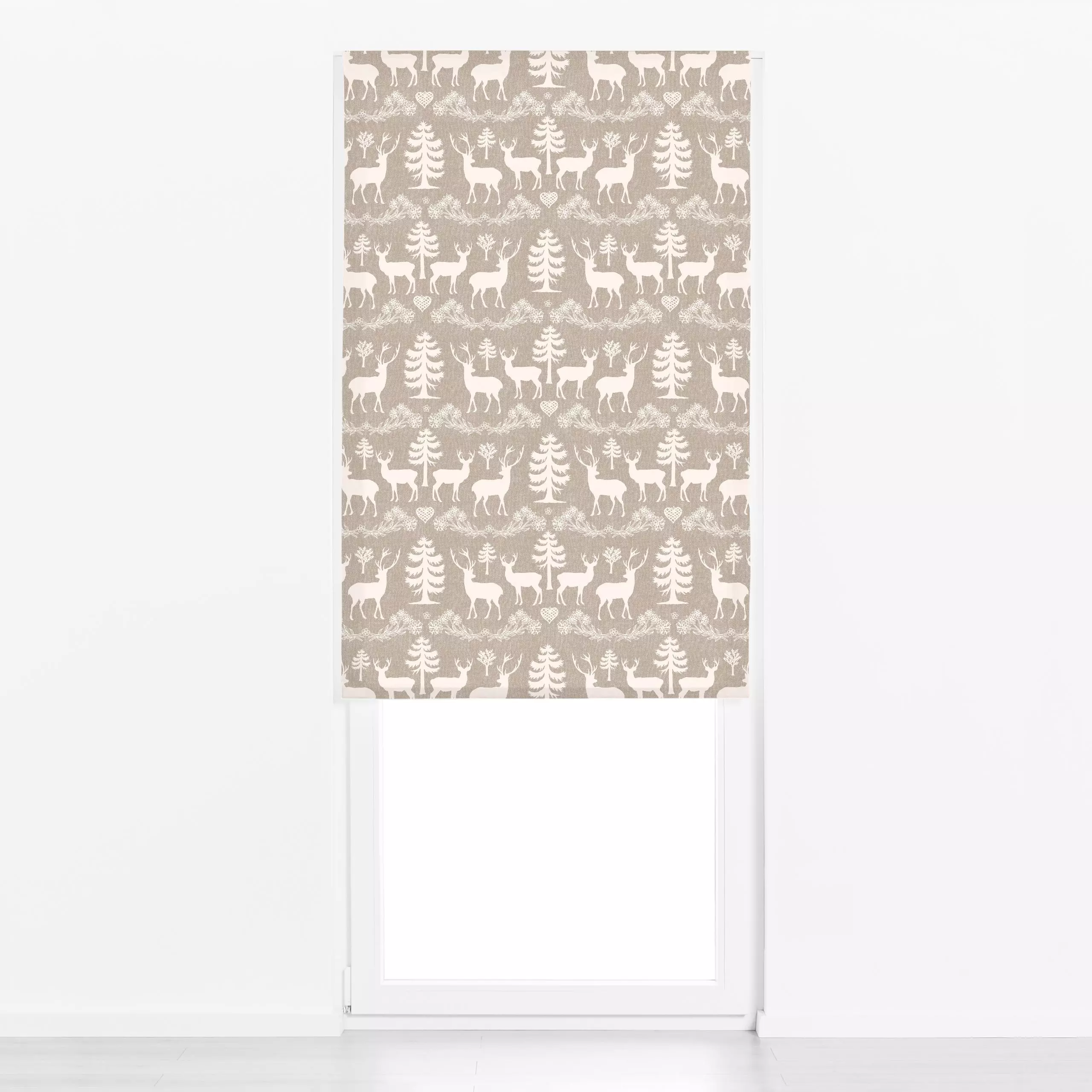 Raffrollo Winter deer and woodlands IV - Weihnachten, Pflanzen & Botanik - von „Bloomery Decor"; Merry Christmas, Hirsch, No...
