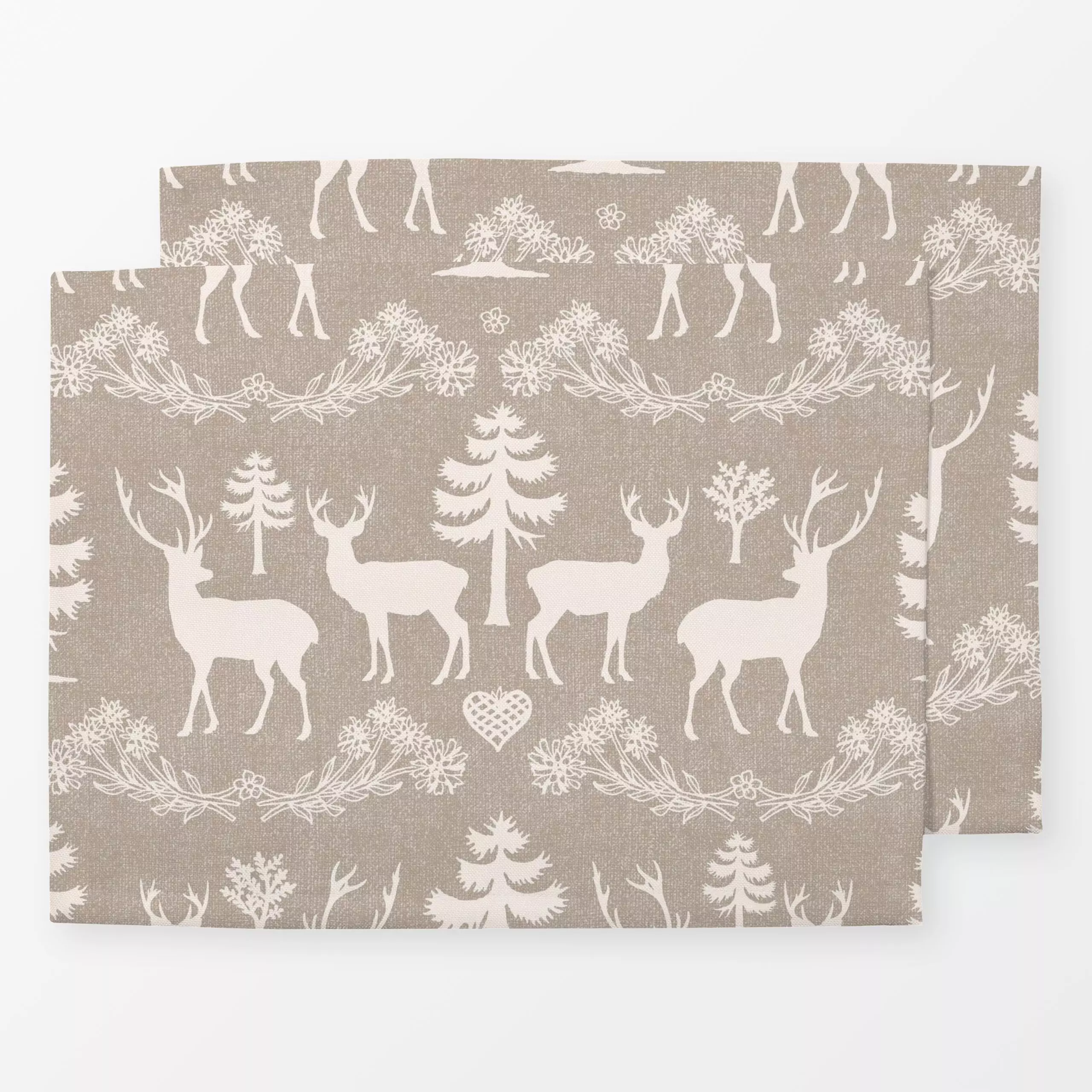 Tischset Winter deer and woodlands IV - Weihnachten, Pflanzen & Botanik - von „Bloomery Decor"; Merry Christmas, Hirsch, Nor...