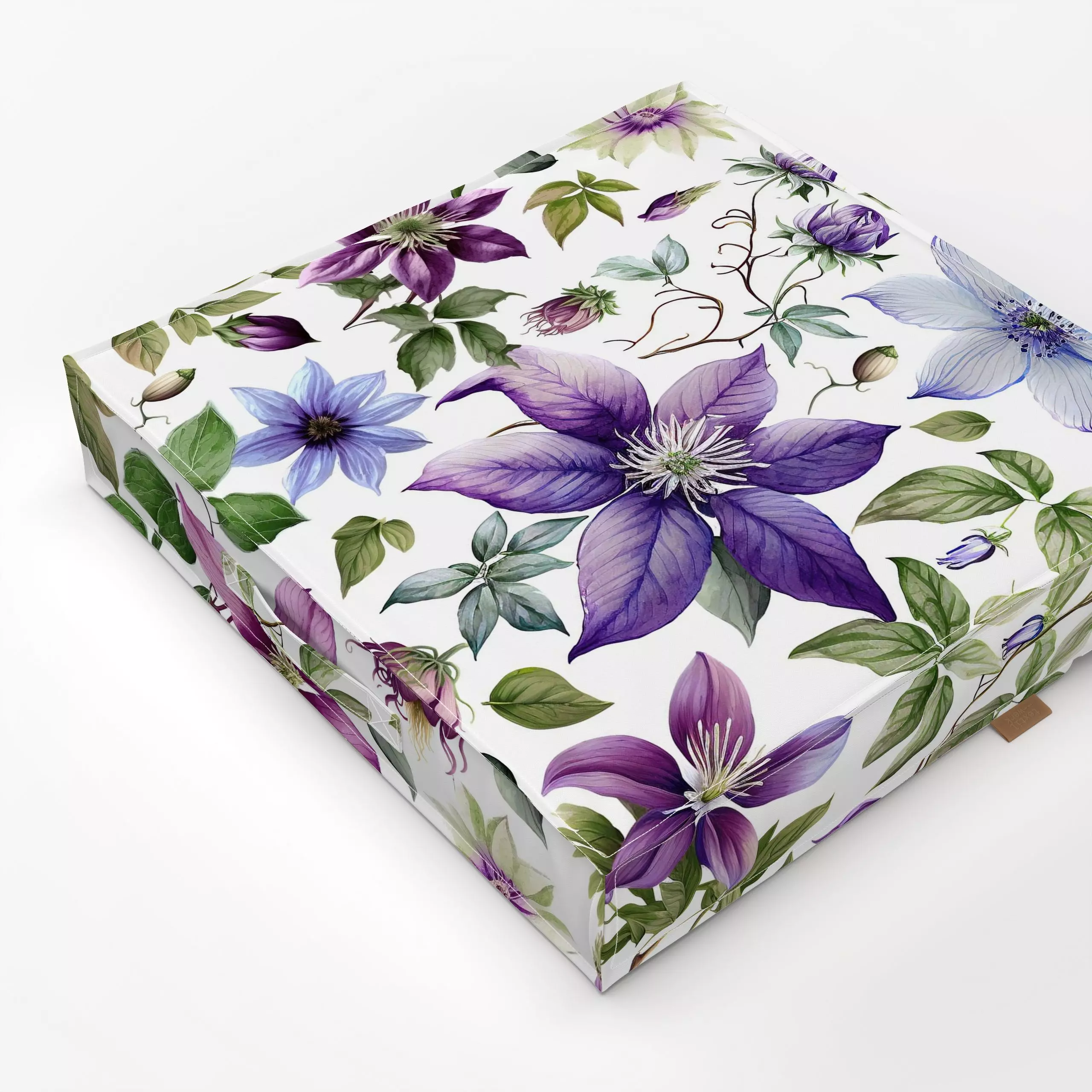 Bodenkissen Charming Clematis - Blumen & Florales, Pflanzen & Botanik - von „Andrea Haase"; Blumen, Blüten, floral, botanik,...