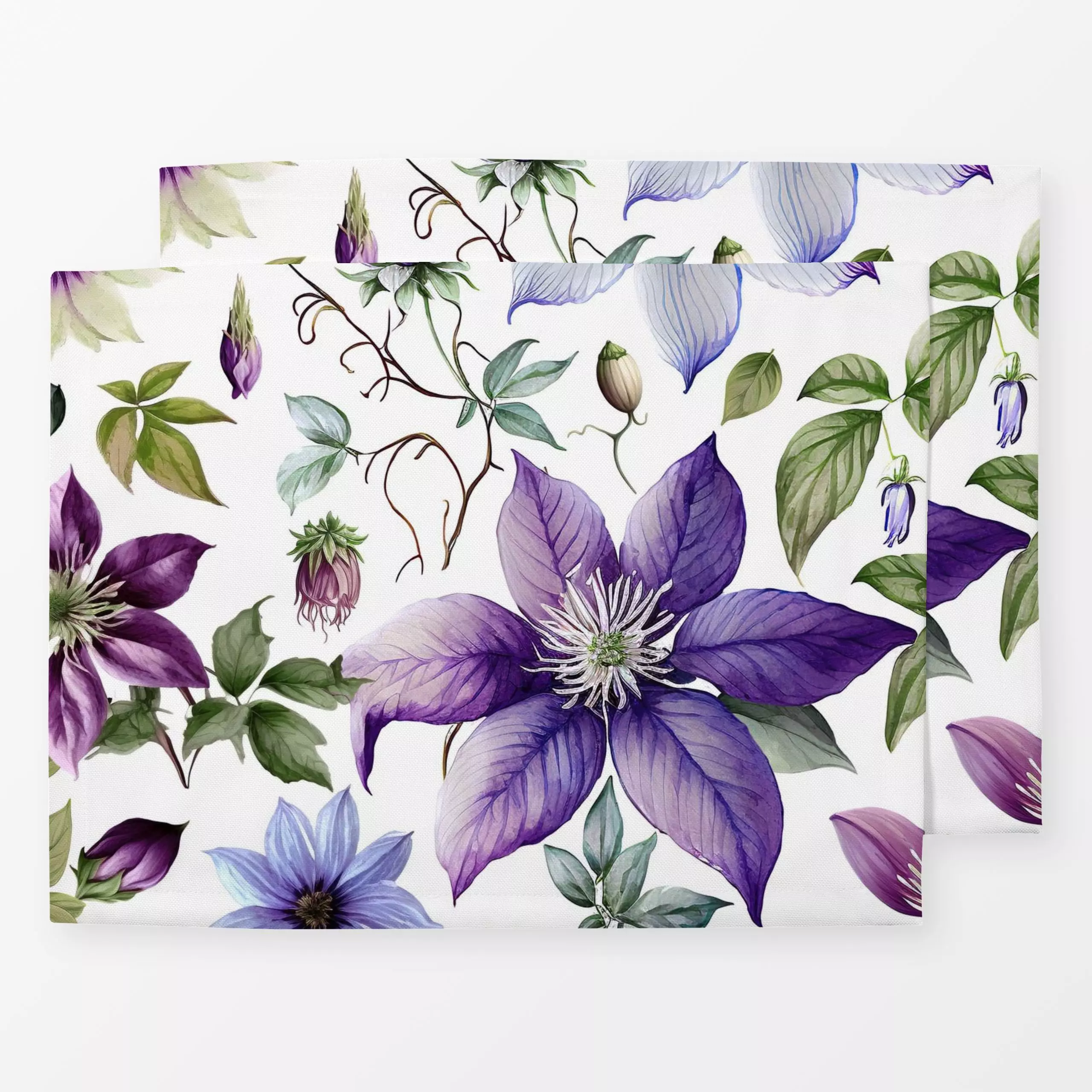 Tischset Charming Clematis - Blumen & Florales, Pflanzen & Botanik - von „Andrea Haase"; Blumen, Blüten, floral, botanik, li...
