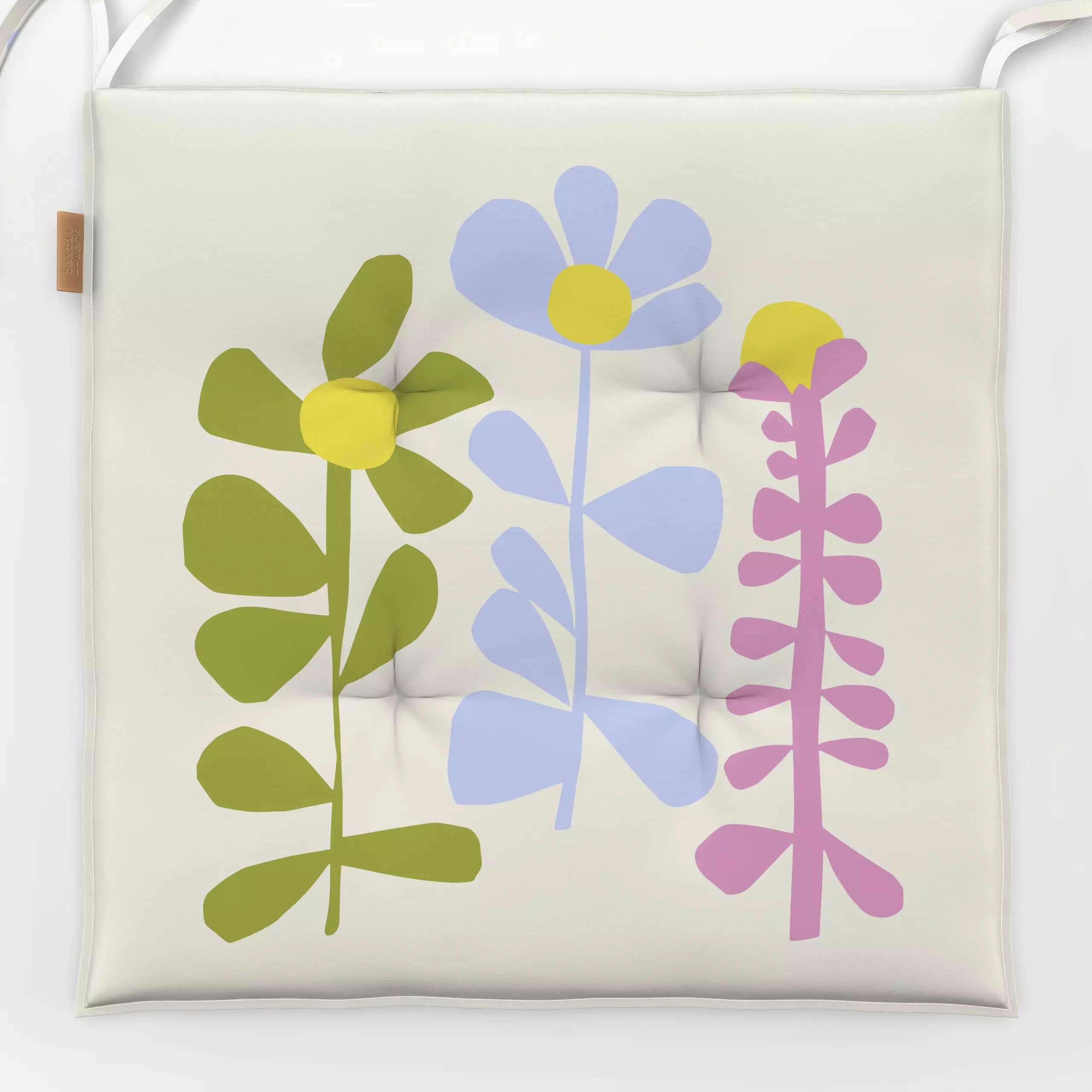 Sitzkissen Drei Blumen - Blumen & Florales, Frühling - von „Julia Schumacher"; abstrakt, Blumen, Retro, floral, blau, Schere...