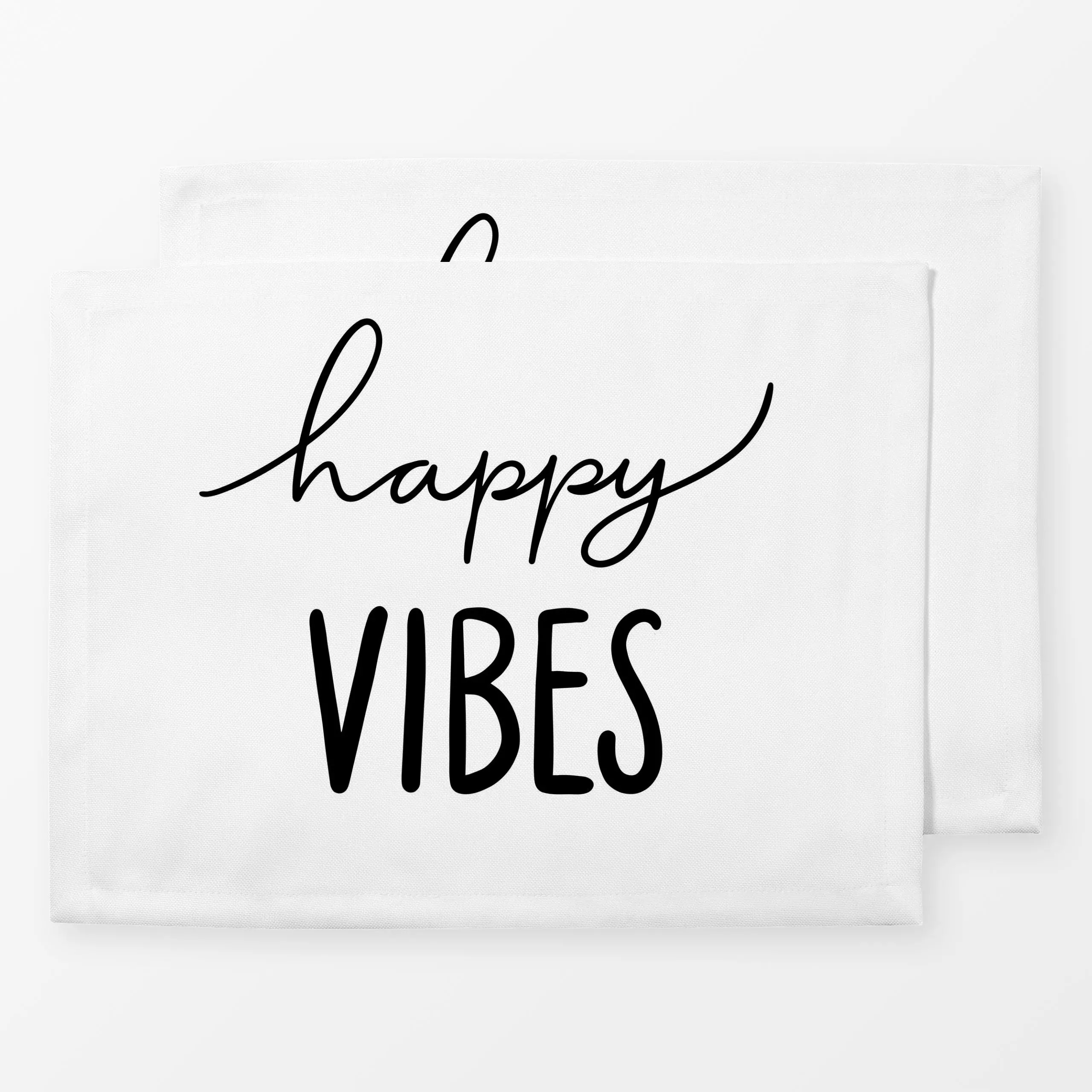 Tischset Happy Vibes schwarz weiß - Sprüche & Schriftzüge - von „Kathrin Woo"; Hygge, typografie, Spruchkissen, blackandwhit...