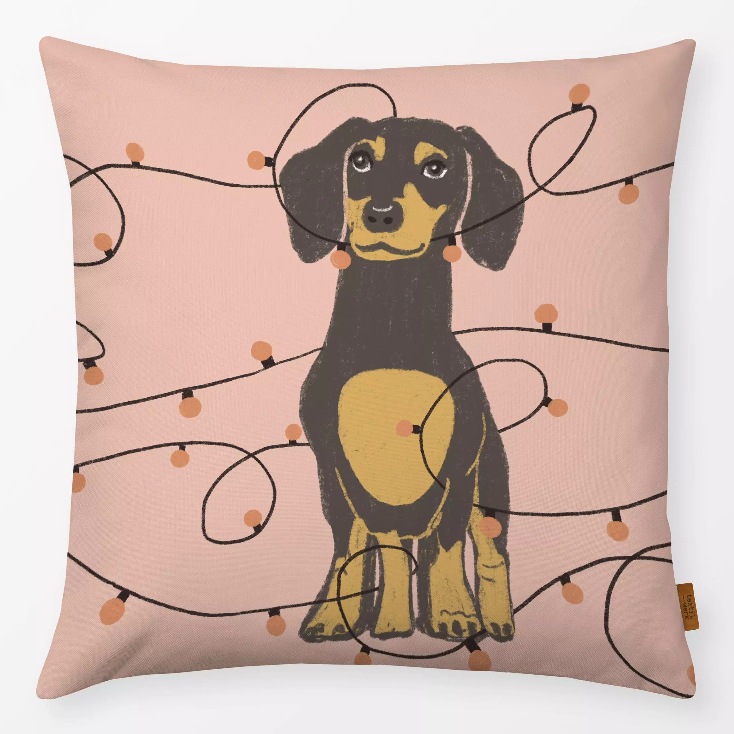 Kissen Dackel mit Lichterkette Rosa - Kinderzimmer & Motive für Kinder, Tiere, Anlässe - von „Mareen Heinz"; Muster, Illustr...
