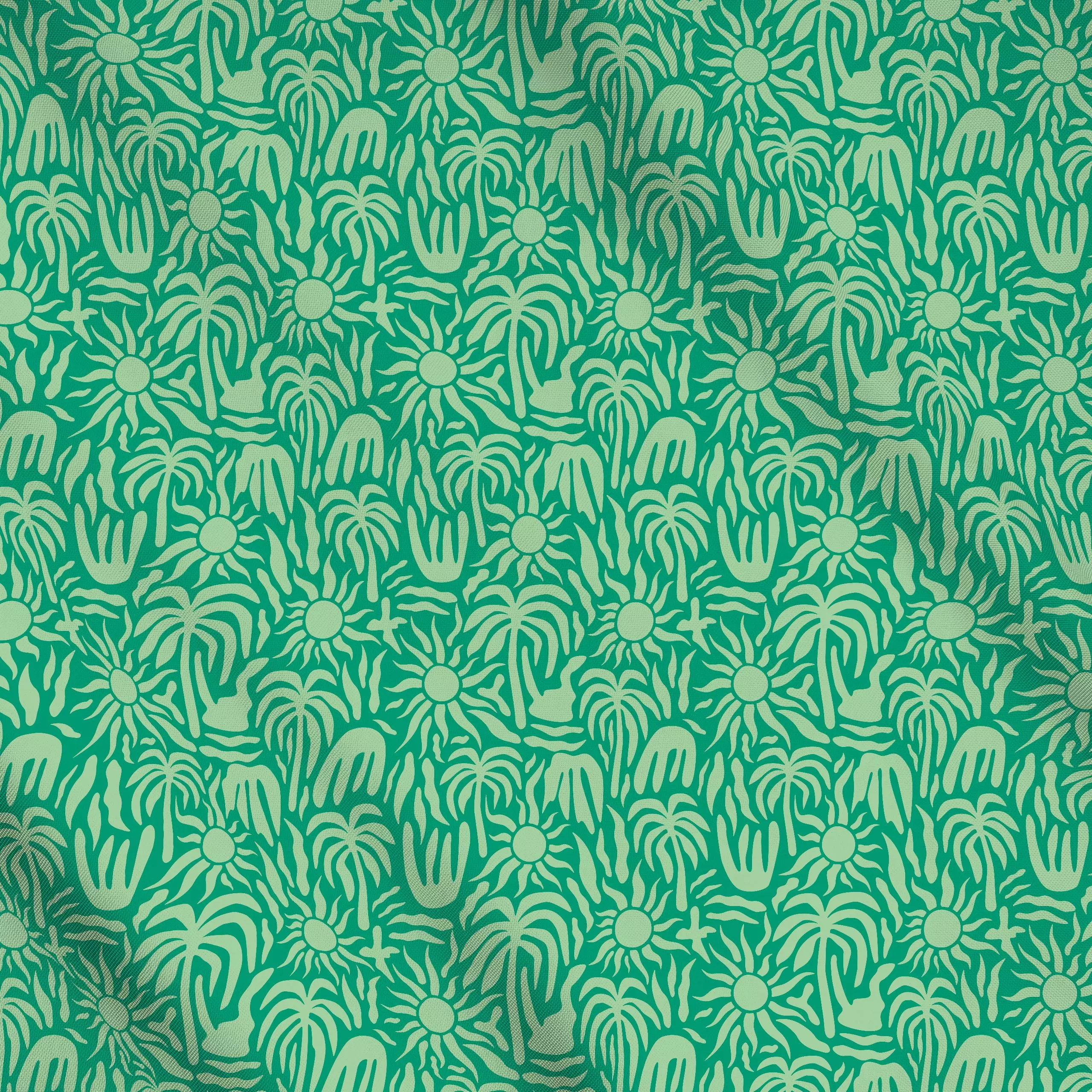 Meterware Palmeras y Sol verde, Blumen, tropisch, gemustert, Sommer, von Karen Menzenbach