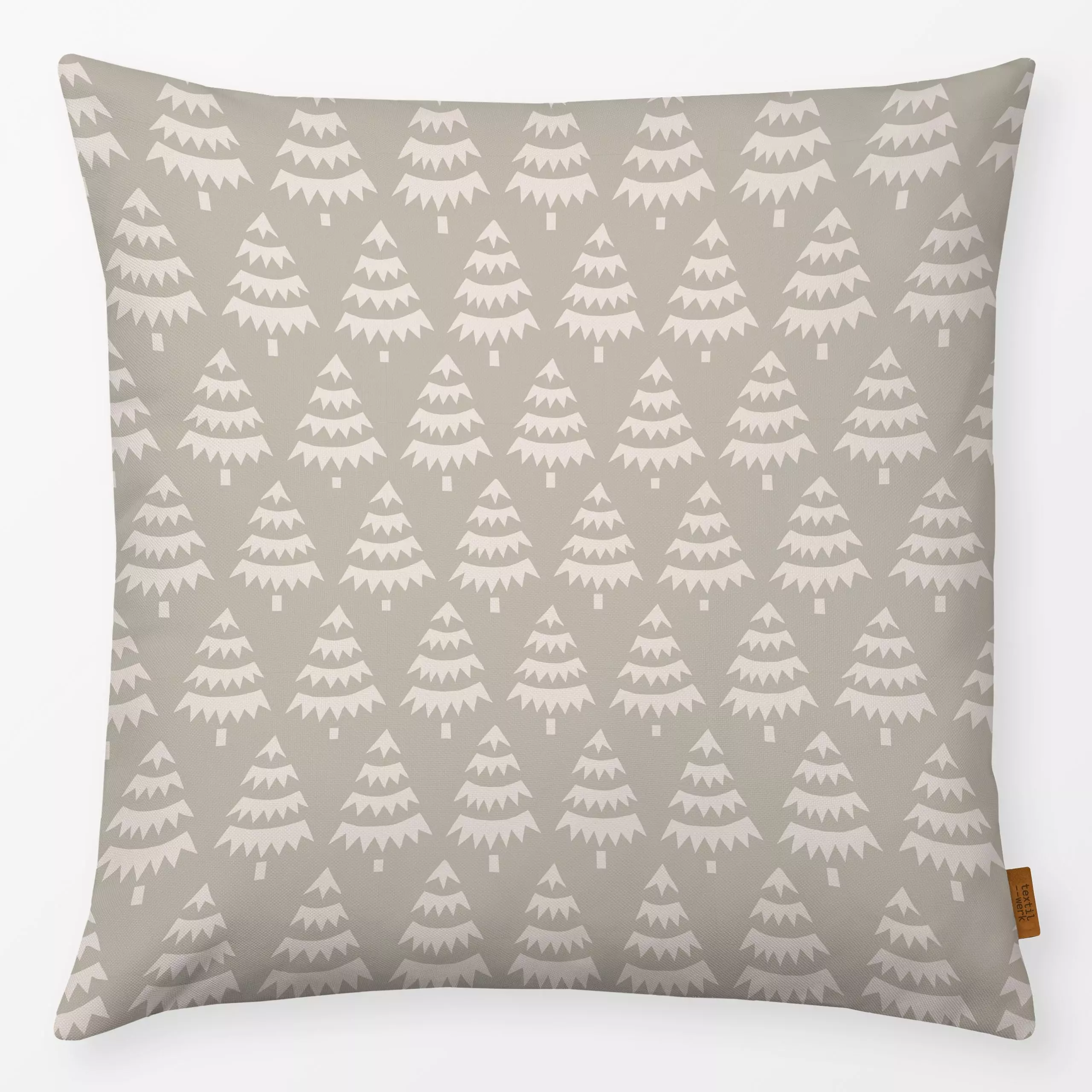 Kissen Weihnachtsbäume beige - Weihnachten, Pflanzen & Botanik - von „Studio Kesse"; Bäume, Wald, Tannenbaum, Weihnachtsmann...