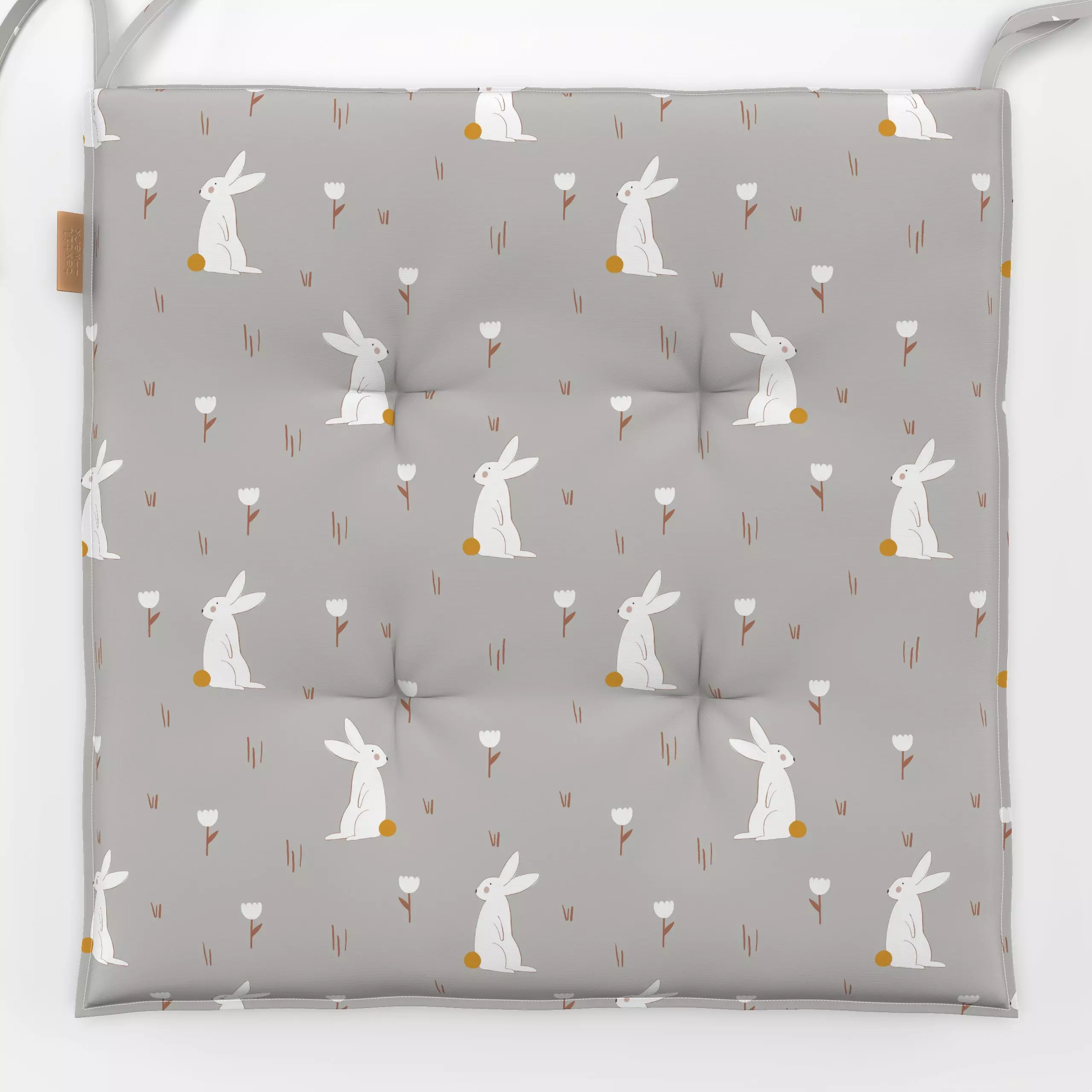 Sitzkissen Weißer Hase - Frühling, Tiere - von „Menina Lisboa "; grau, skandinavisch, Tulpen, Hase, Kinderzimmer, Farmhouse,...