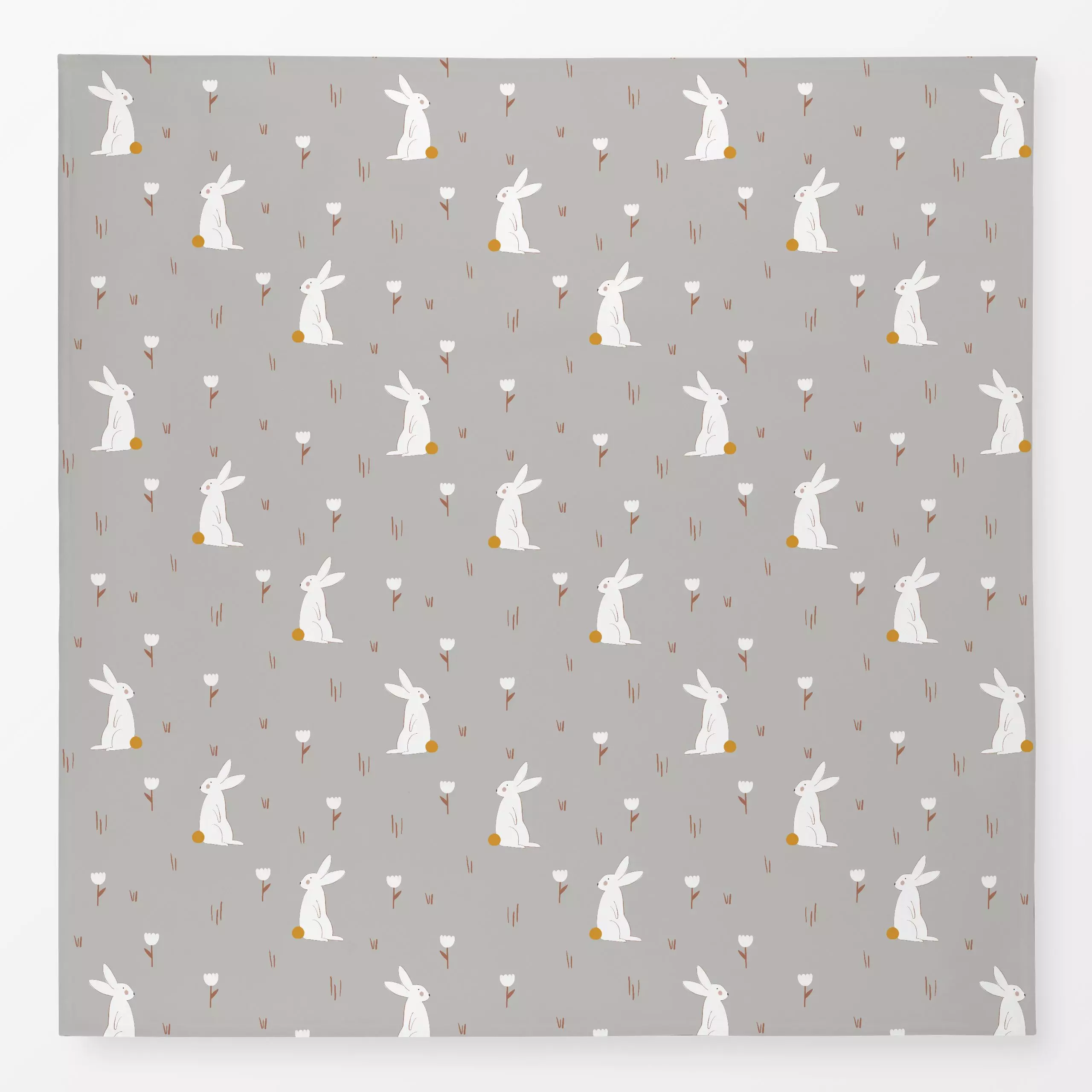 Tischdecke Weißer Hase - Frühling, Tiere - von „Menina Lisboa "; grau, skandinavisch, Tulpen, Hase, Kinderzimmer, Farmhouse,...