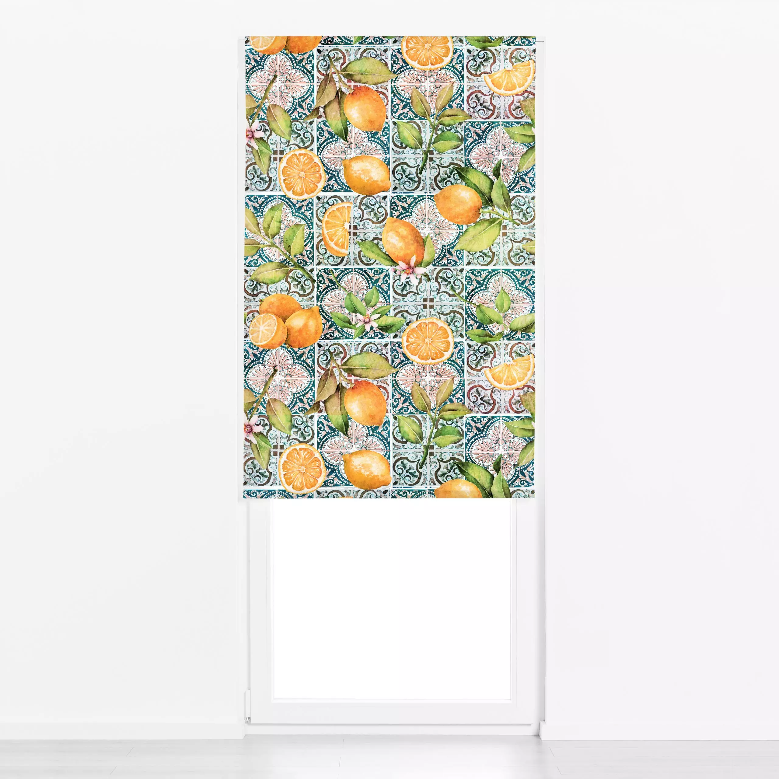 Raffrollo Sizilianischer Sommer 2 - Sommer - von „Uta Naumann"; boho, Retro, Orange, Früchte, mediterran, Bohemian, fliese, ...