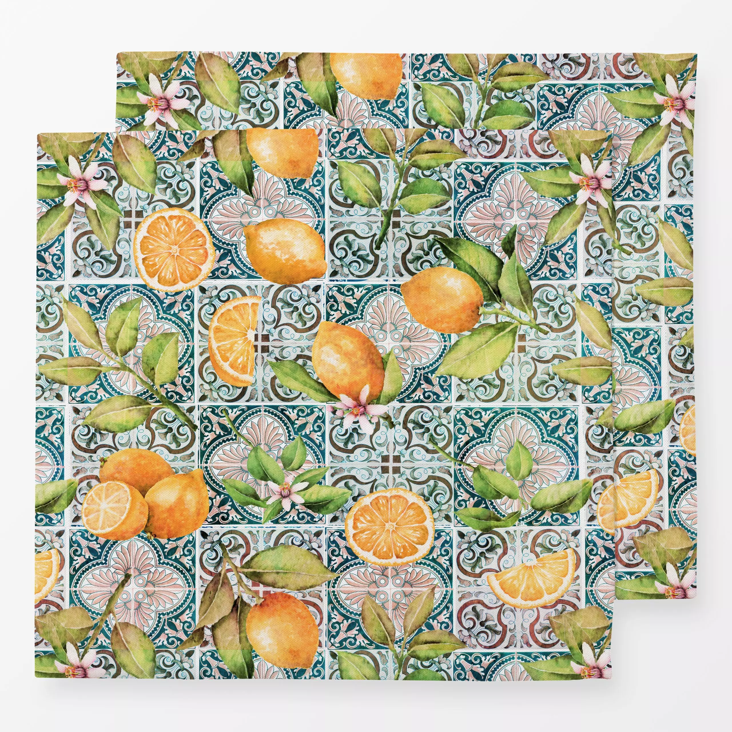 Servietten Sizilianischer Sommer 2 - Sommer - von „Uta Naumann"; boho, Retro, Orange, Früchte, mediterran, Bohemian, fliese,...