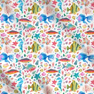 Meterware Fische Muscheln Seepferdchen