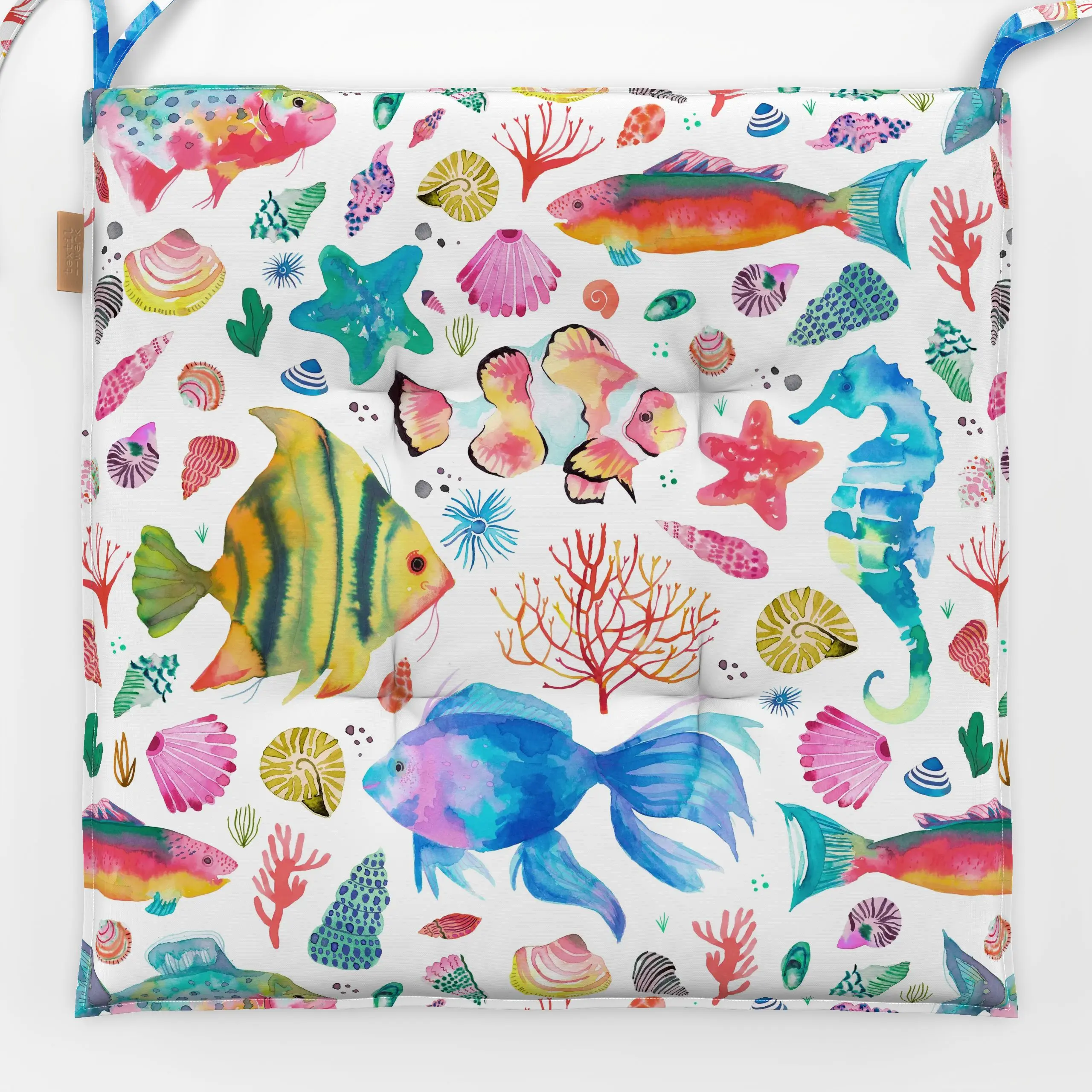 Sitzkissen Fische Muscheln Seepferdchen - Natur & Landschaft, Sommer, Tiere - von „Ninola Design "; Ozean, Meer, Meerestiere...