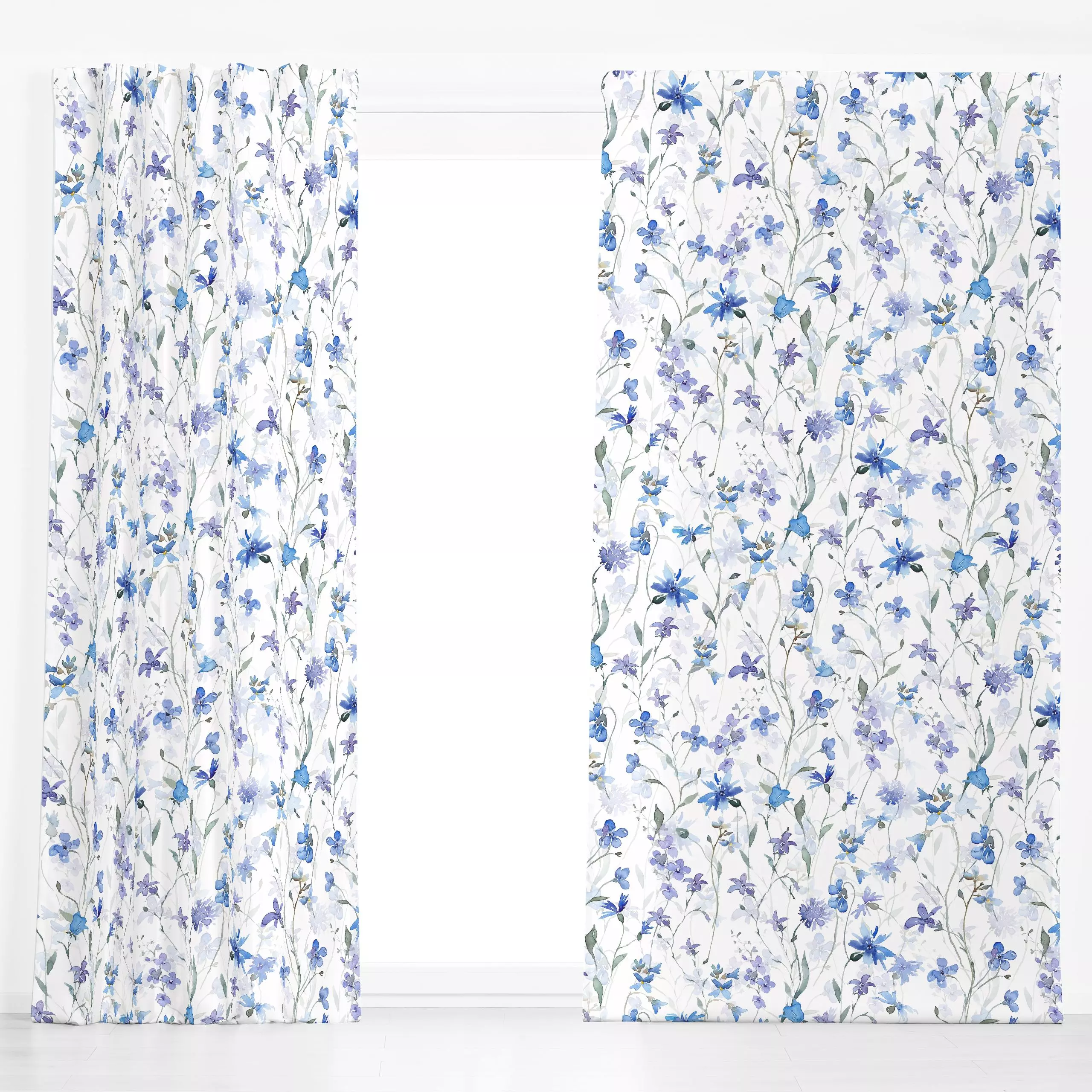 Dekovorhang Blaue Glockenblumen Wiese - Blumen & Florales, Sommer, Pflanzen & Botanik - von „Uta Naumann"; Wasserfarben, Blu...