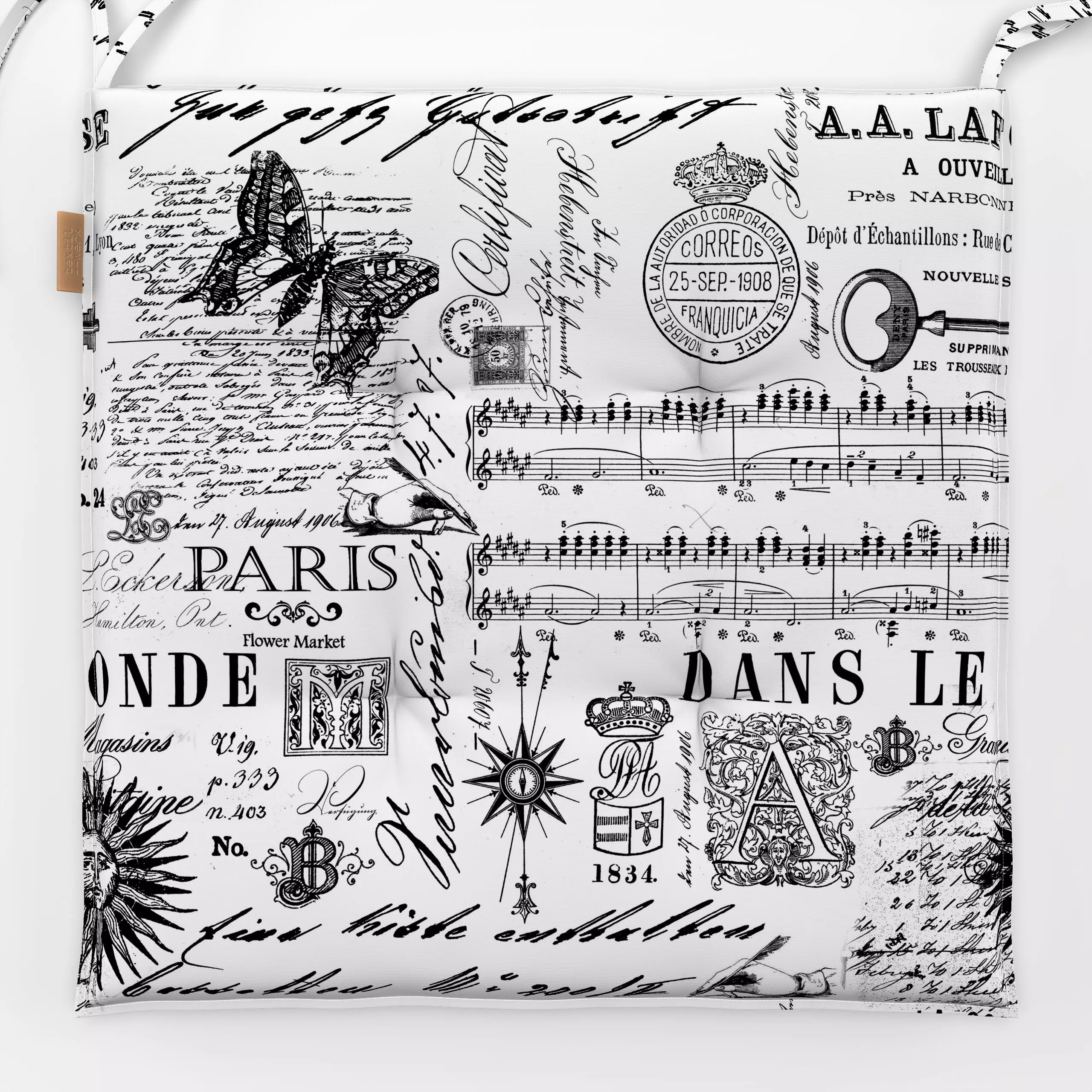 Sitzkissen Vintage Stories - Sprüche & Schriftzüge, Retro & Vintage - von „Andrea Haase"; schwarz, Retro, Paris, vintage, sc...