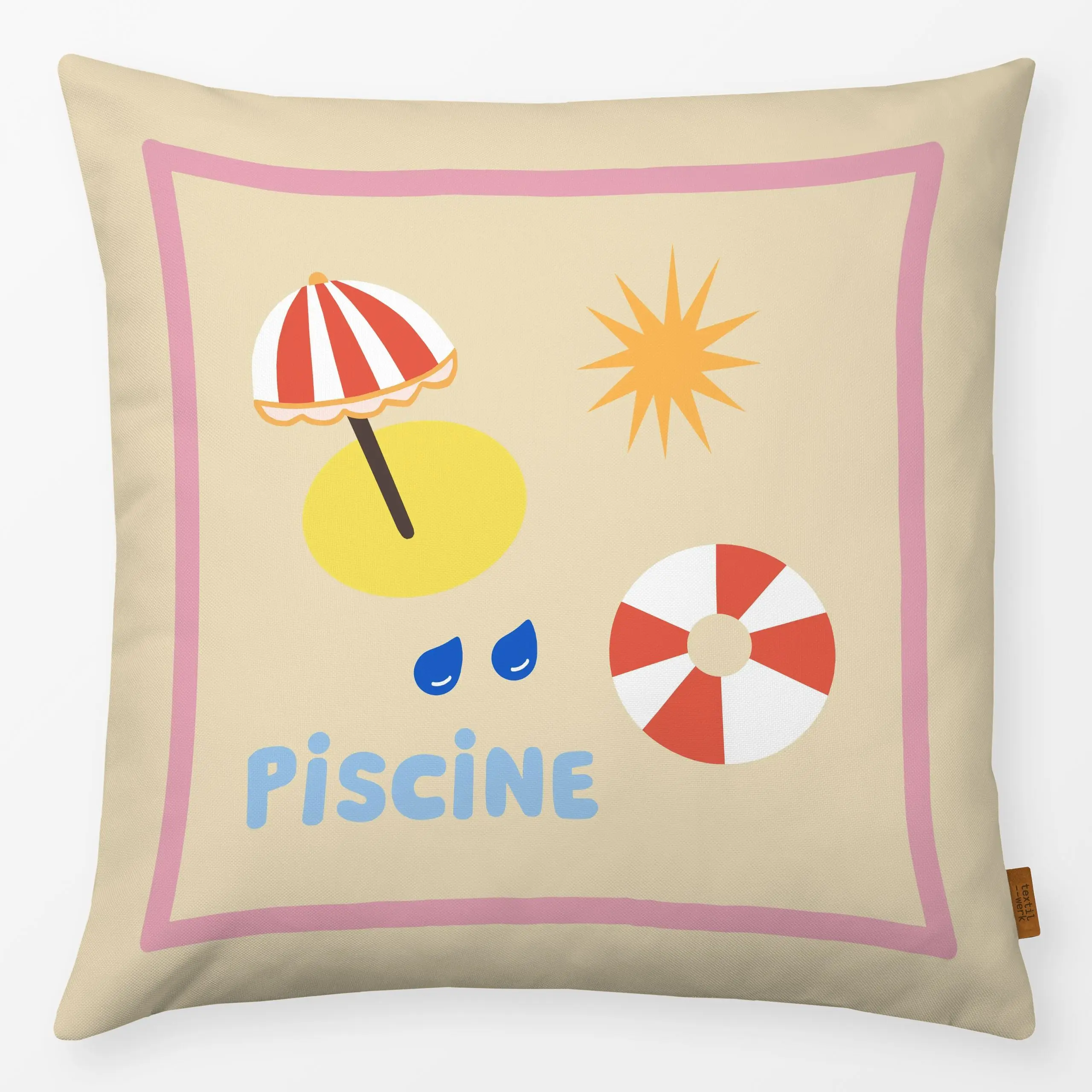 Kissen Piscine - Sommer, Sprüche & Schriftzüge - von „Ines Keck"; Wasser, Meer, Strand, Sonne, Sommer, Mittelmeer, Sonnensch...