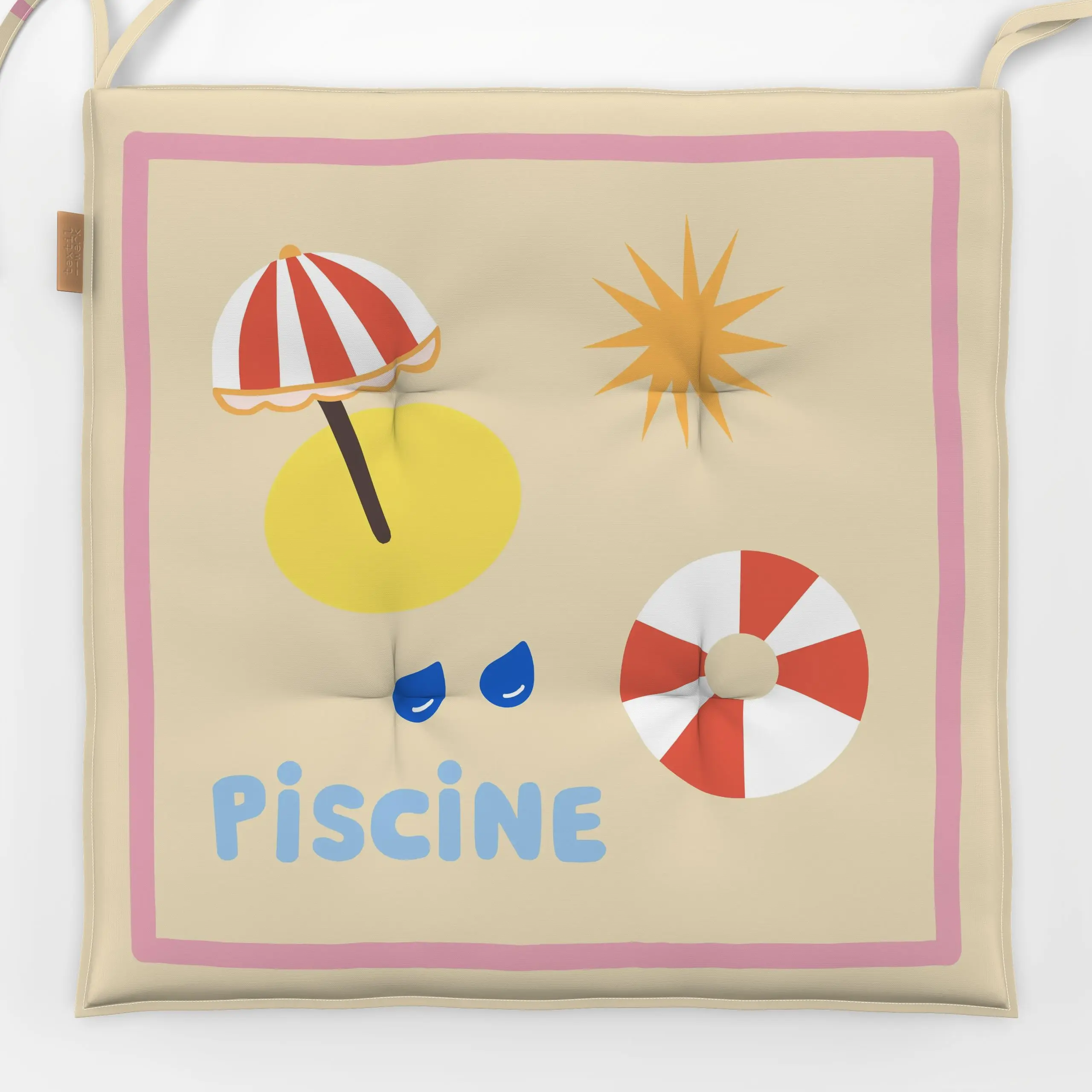 Sitzkissen Piscine - Sommer, Sprüche & Schriftzüge - von „Ines Keck"; Wasser, Meer, Strand, Sonne, Sommer, Mittelmeer, Sonne...