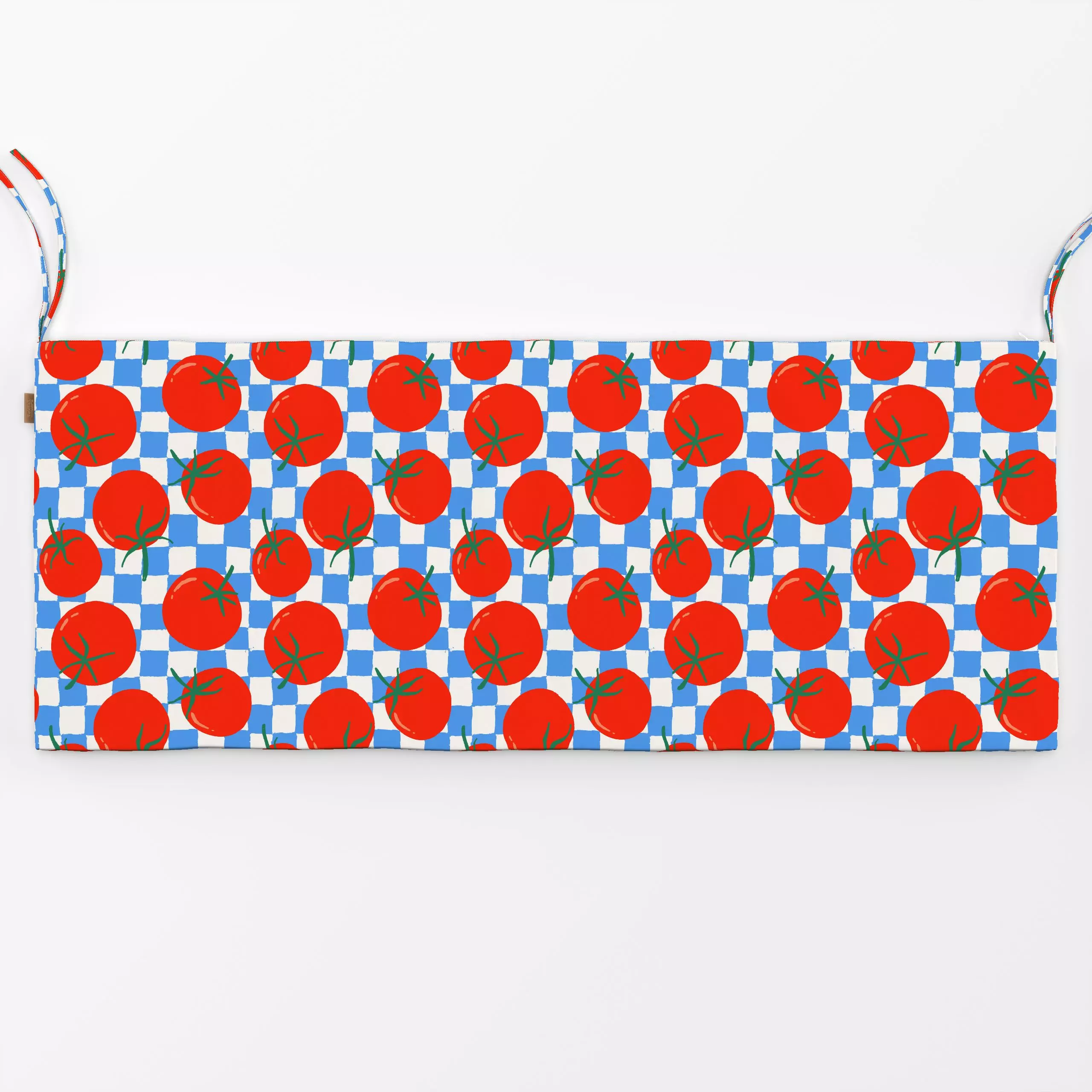 Bankauflage Tomato Checks Blue - Sommer, Symbole & Muster, Gemüse - von „Janna Schipper"; Tomaten, Karo, Italien, kariert, c...