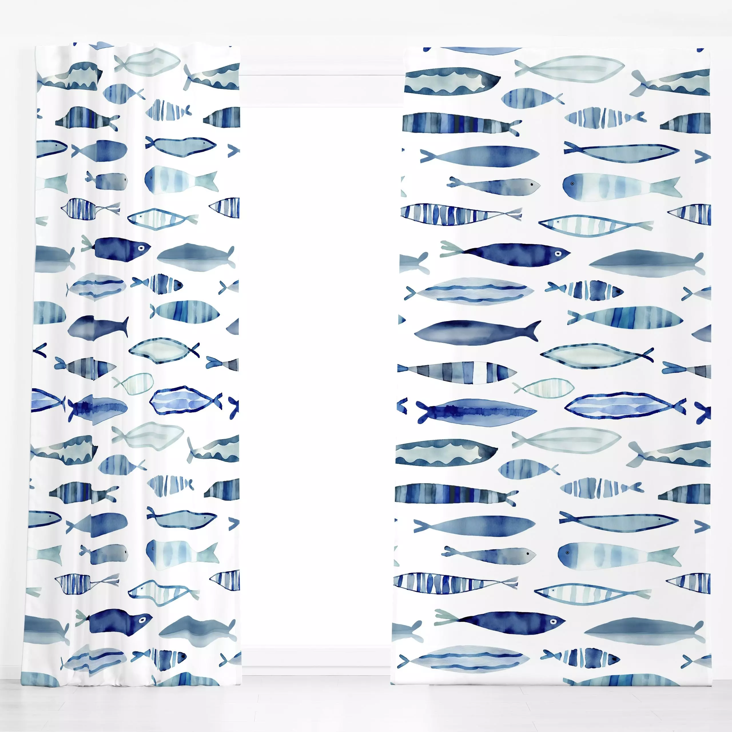 Dekovorhang Under The Sea - Sommer, Tiere - von „Andrea Haase"; Ozean, Meer, Fische, Urlaub, frisch, geschenkidee, Aquarellm...