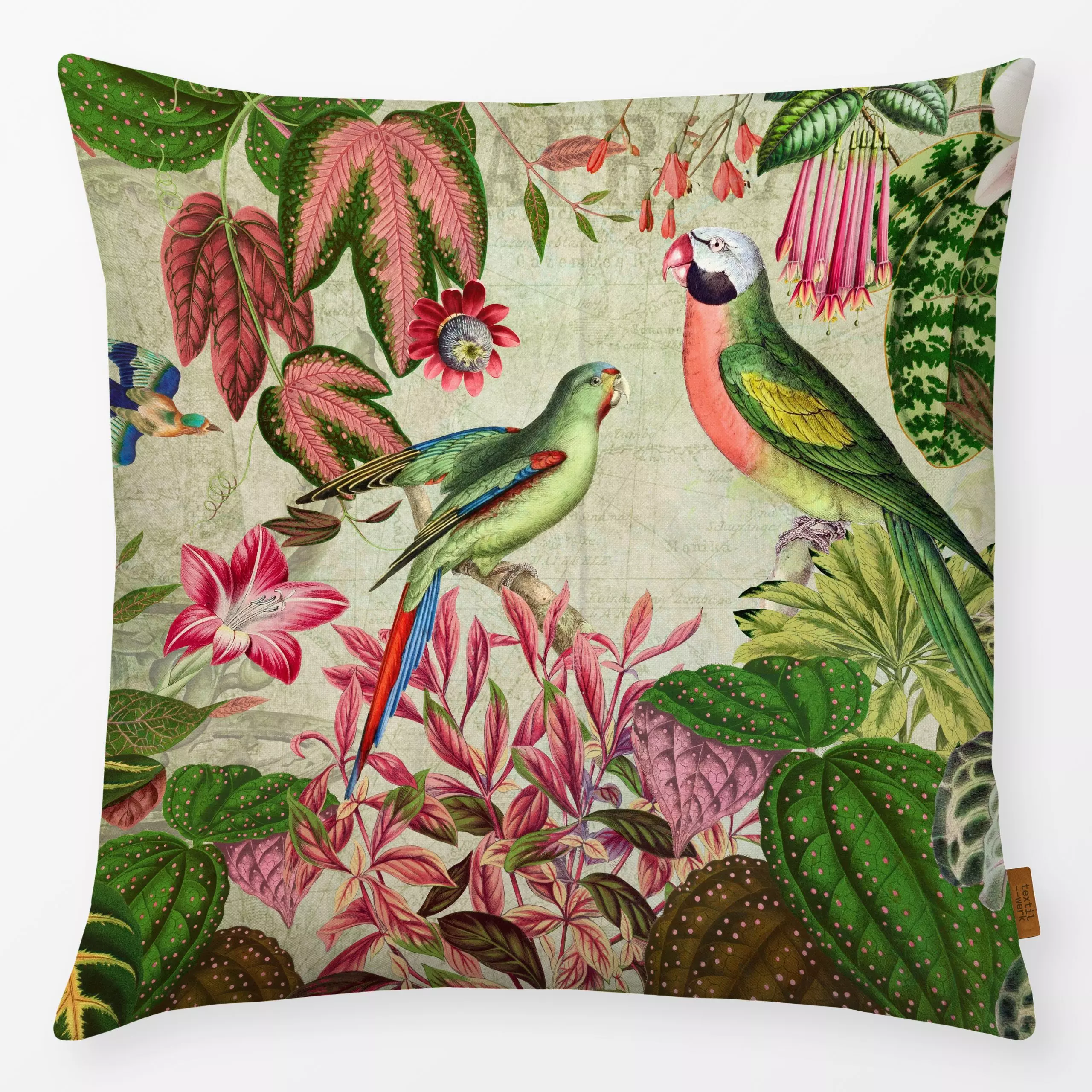 Kissen Papagein im Tropen Dschungel - Tiere, Pflanzen & Botanik, Safari & Dschungel - von „Uta Naumann"; Natur, Palmen, Gart...