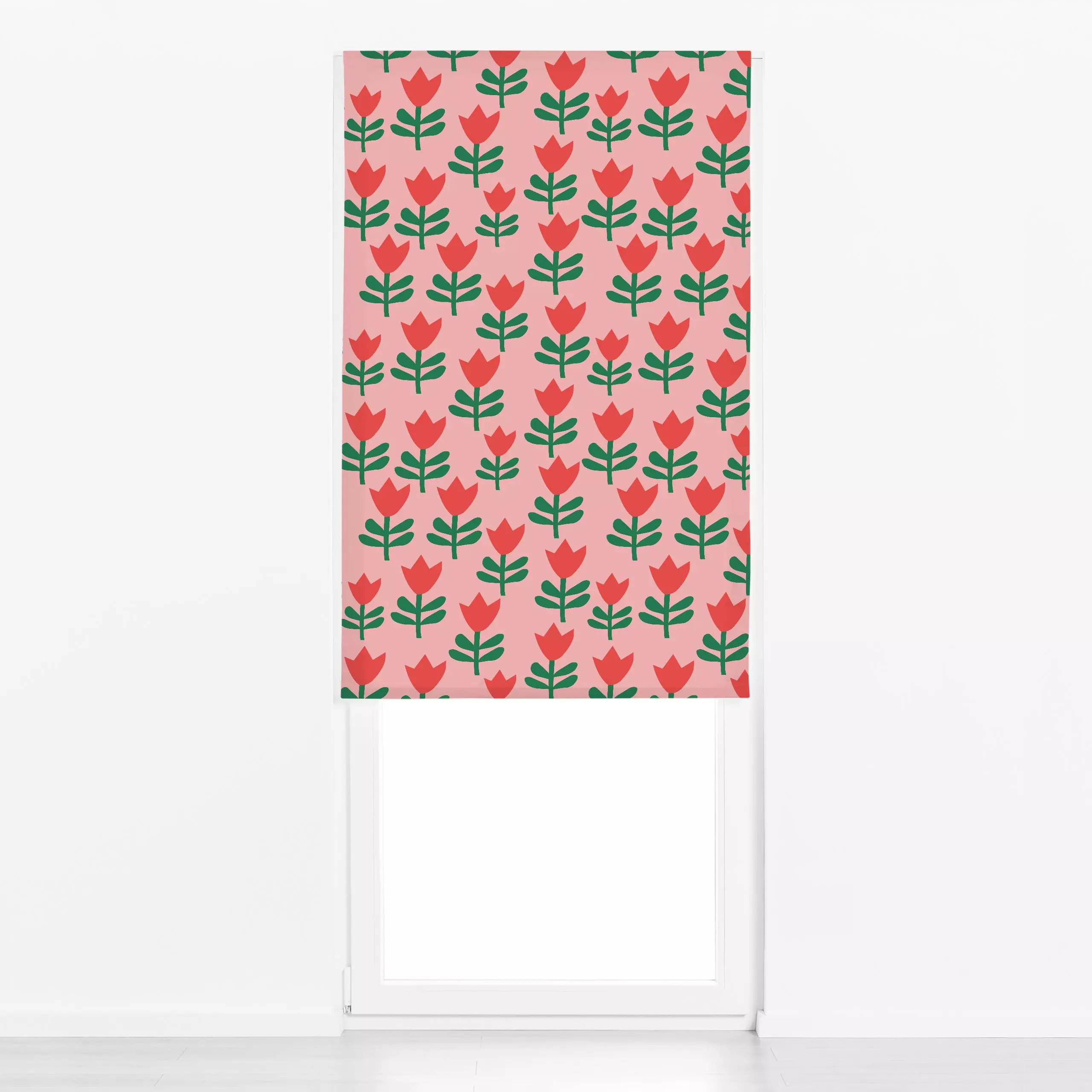 Raffrollo Hello Spring Pattern 2 - Blumen & Florales, Symbole & Muster - von „Jana Driver"; rosa, Tulpen, Blüten, pink, rot,...