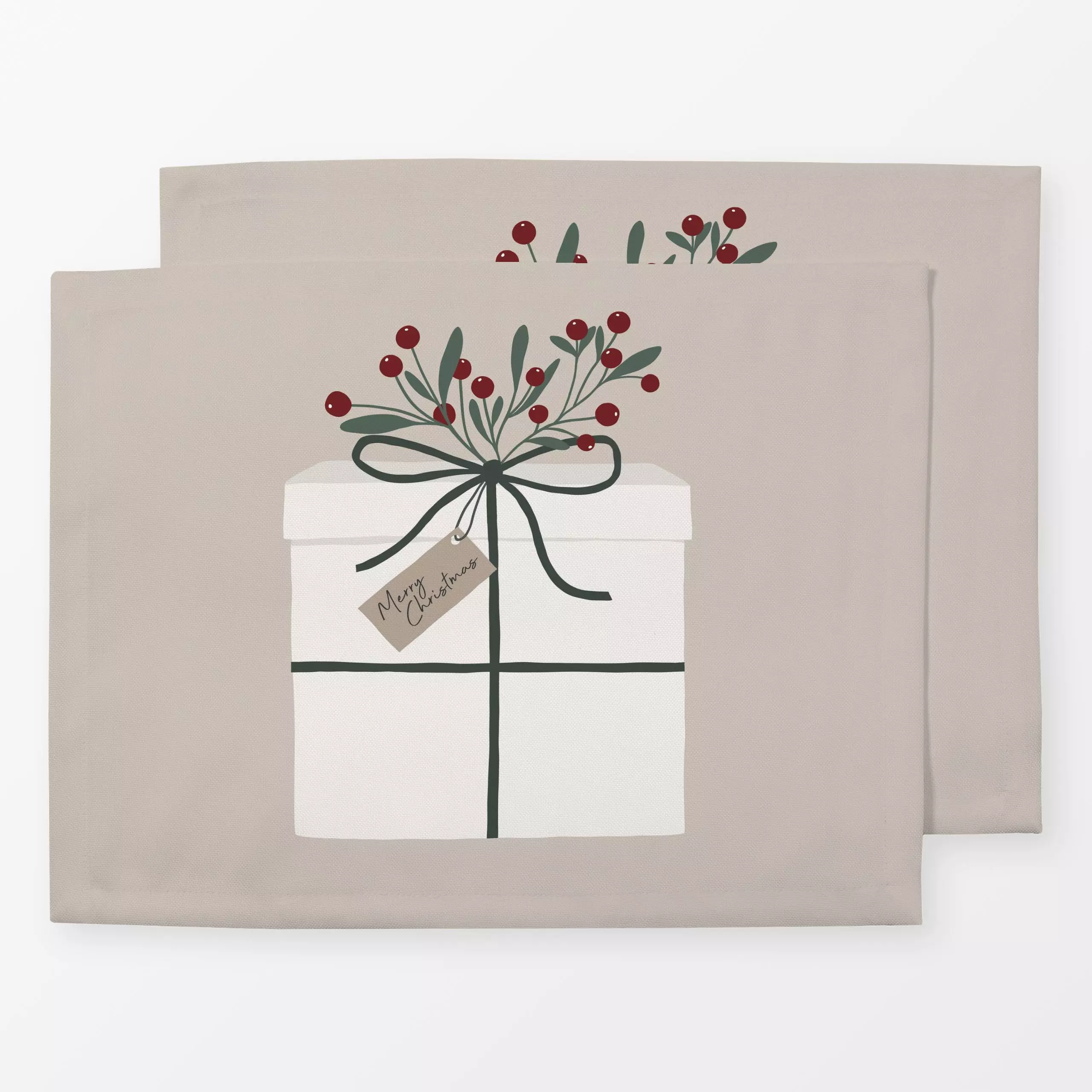 Tischset Geschenk Weihnachten beige - Weihnachten - von „Studio Kesse"; Merry Christmas, Weihnachten, Mistelzweig, Geschenk,...