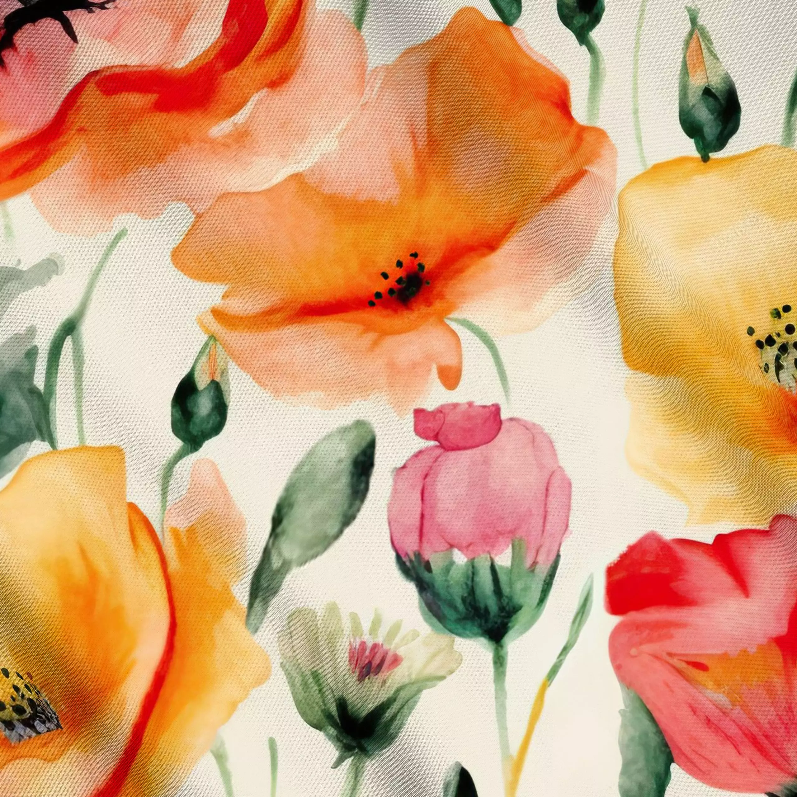 Meterware Poppy Summer - Blumen & Florales, Pflanzen & Botanik - von „Andrea Haase"; Natur, Wildblumen, Sommerblumen, Orange...