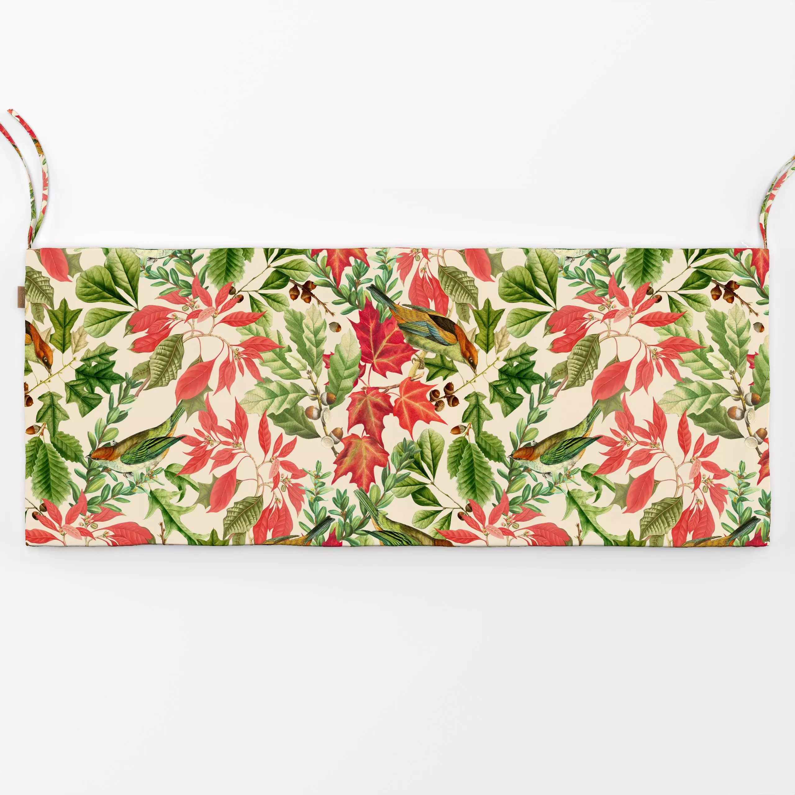 Bankauflage Roter Herbst beige - Blumen & Florales, Herbst, Tiere - von „Uta Naumann"; Muster, Blätter, Garten, Vogel, vinta...